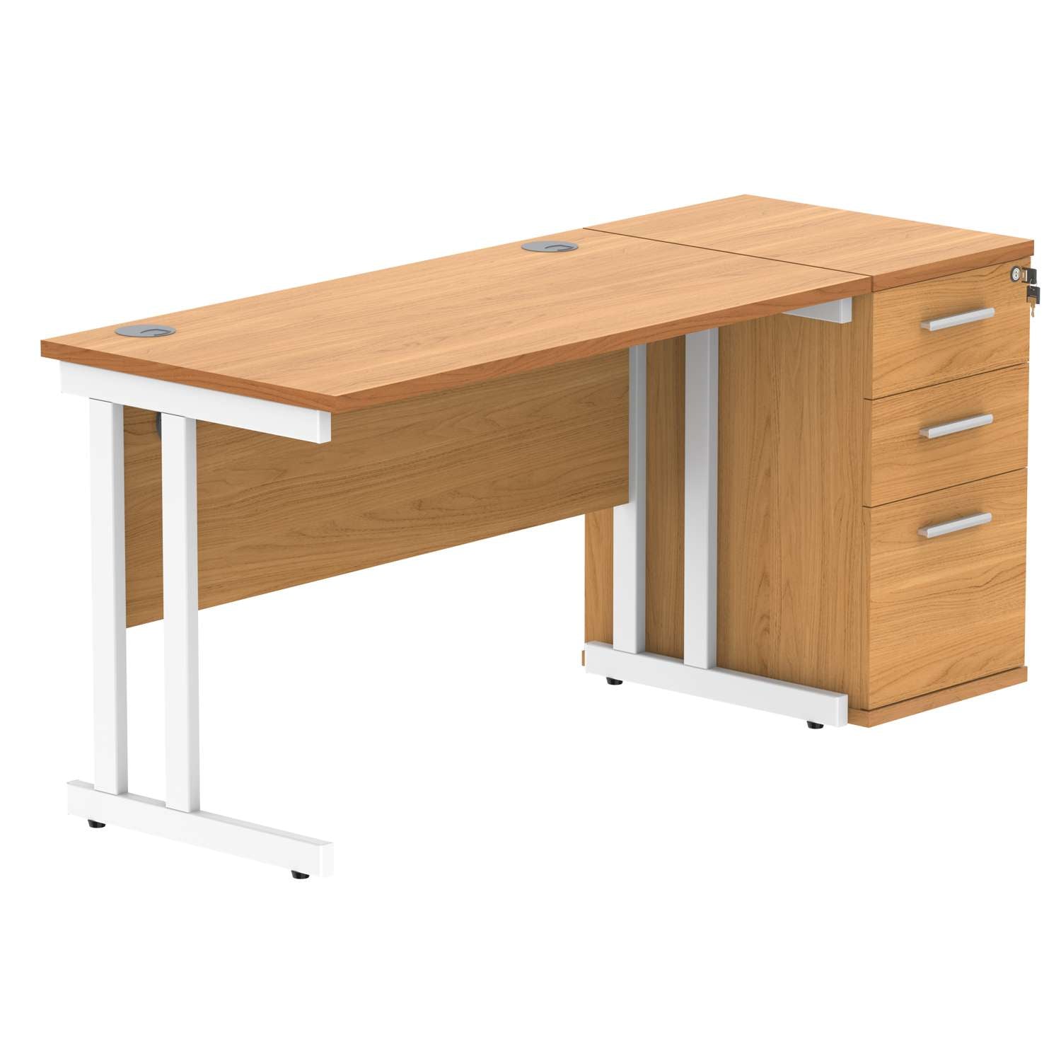 Double Upright Rectangular Desk + Desk High Pedestal (FSC) | 1200X600 | Norwegian Beech/White