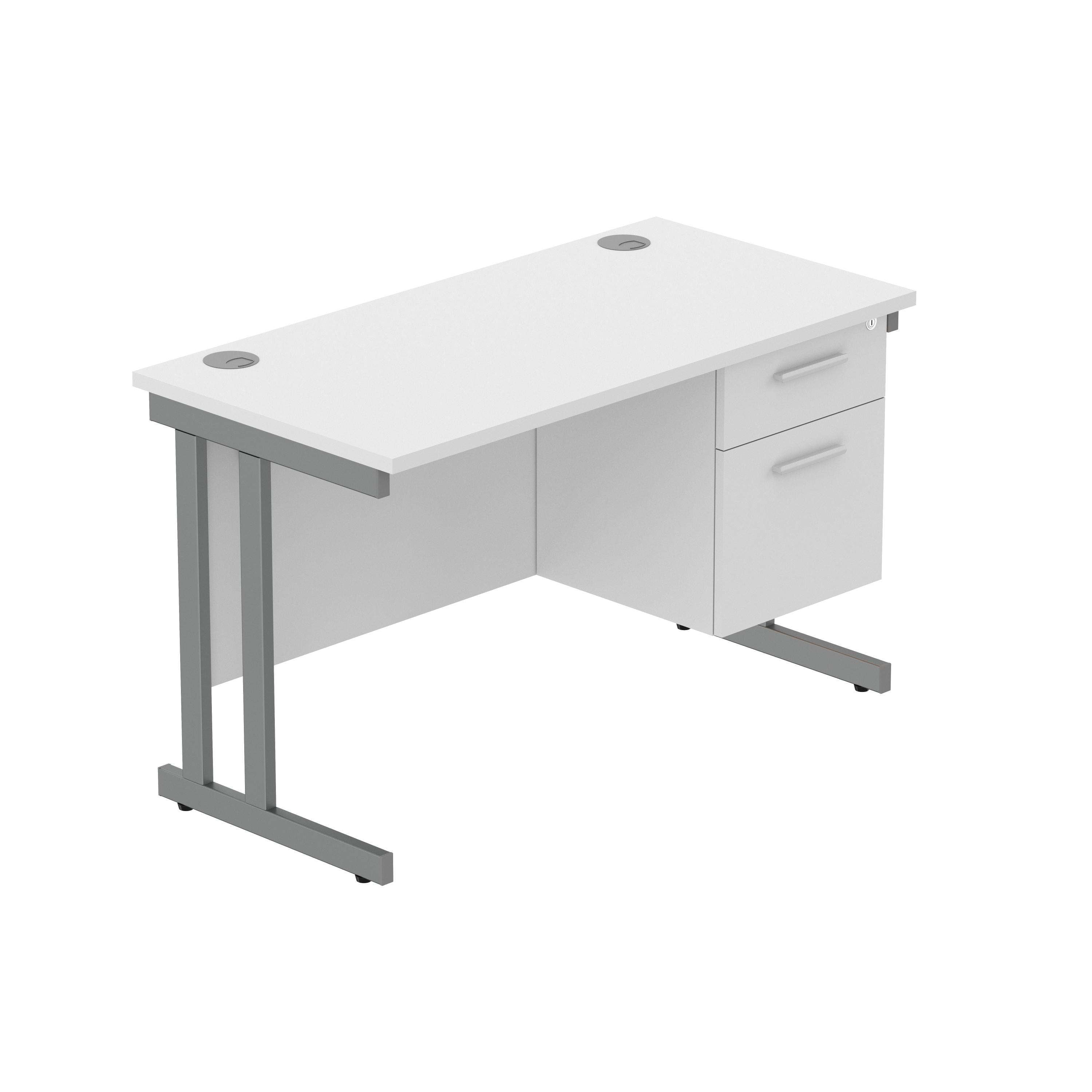 Office Rectangular Desk with Steel Double Upright Cantilever Legs + 2 Drawer Fixed Pedestal (FSC) | 1200X600 | Arctic White/Graphite