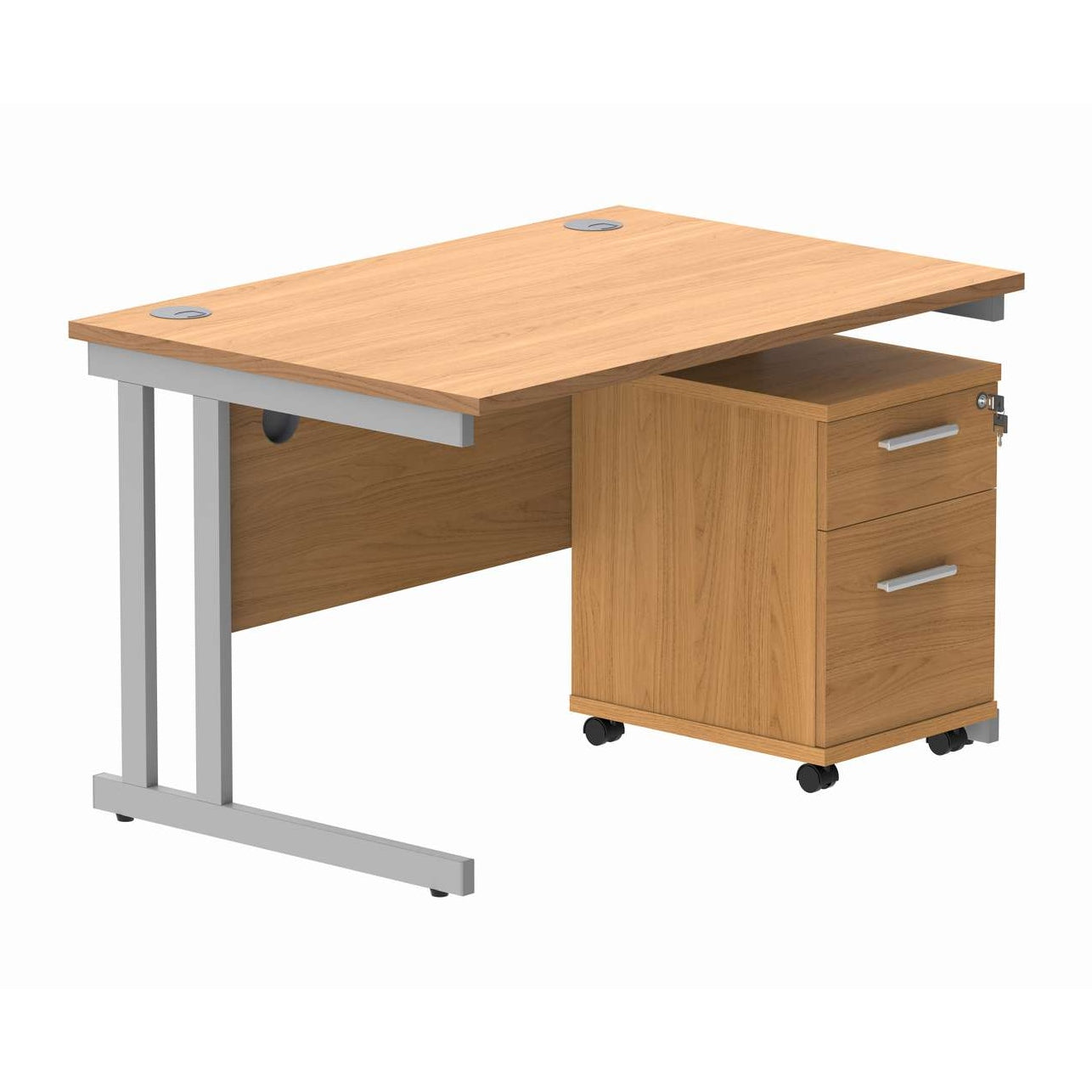 Double Upright Rectangular Desk + 2 Drawer Mobile Under Desk Pedestal (FSC)