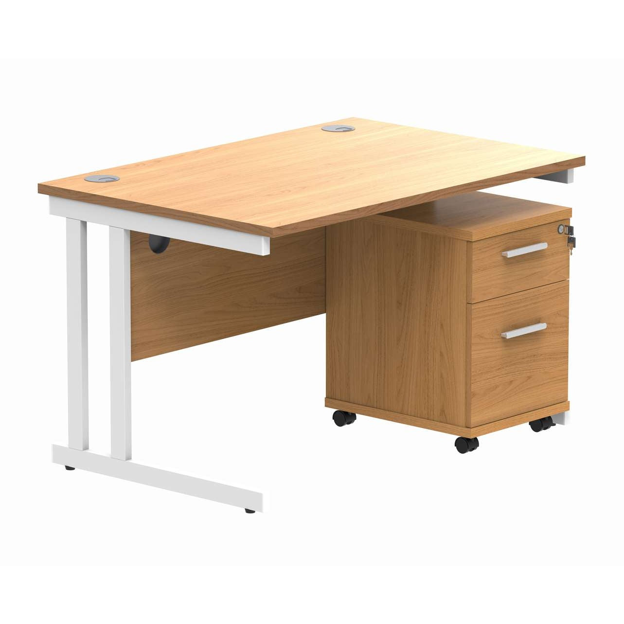 Double Upright Rectangular Desk + 2 Drawer Mobile Under Desk Pedestal (FSC)