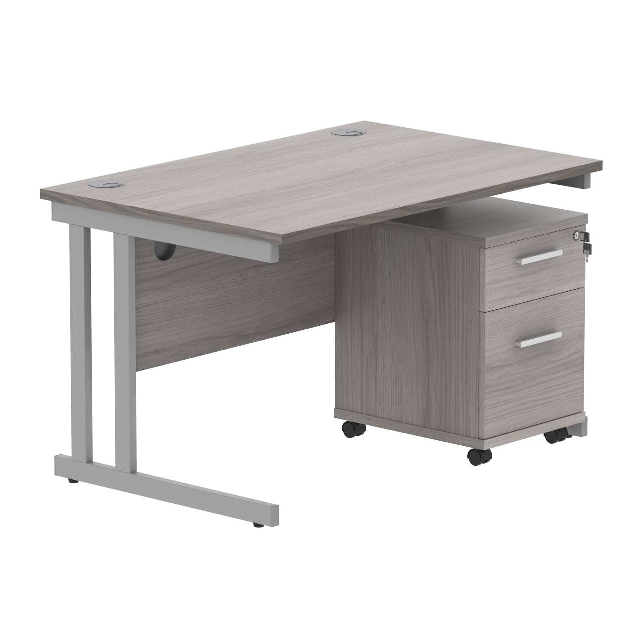 Double Upright Rectangular Desk + 2 Drawer Mobile Under Desk Pedestal (FSC)