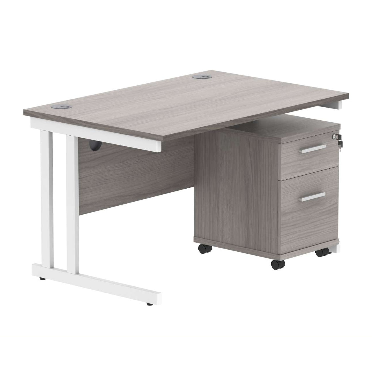 Double Upright Rectangular Desk + 2 Drawer Mobile Under Desk Pedestal (FSC)