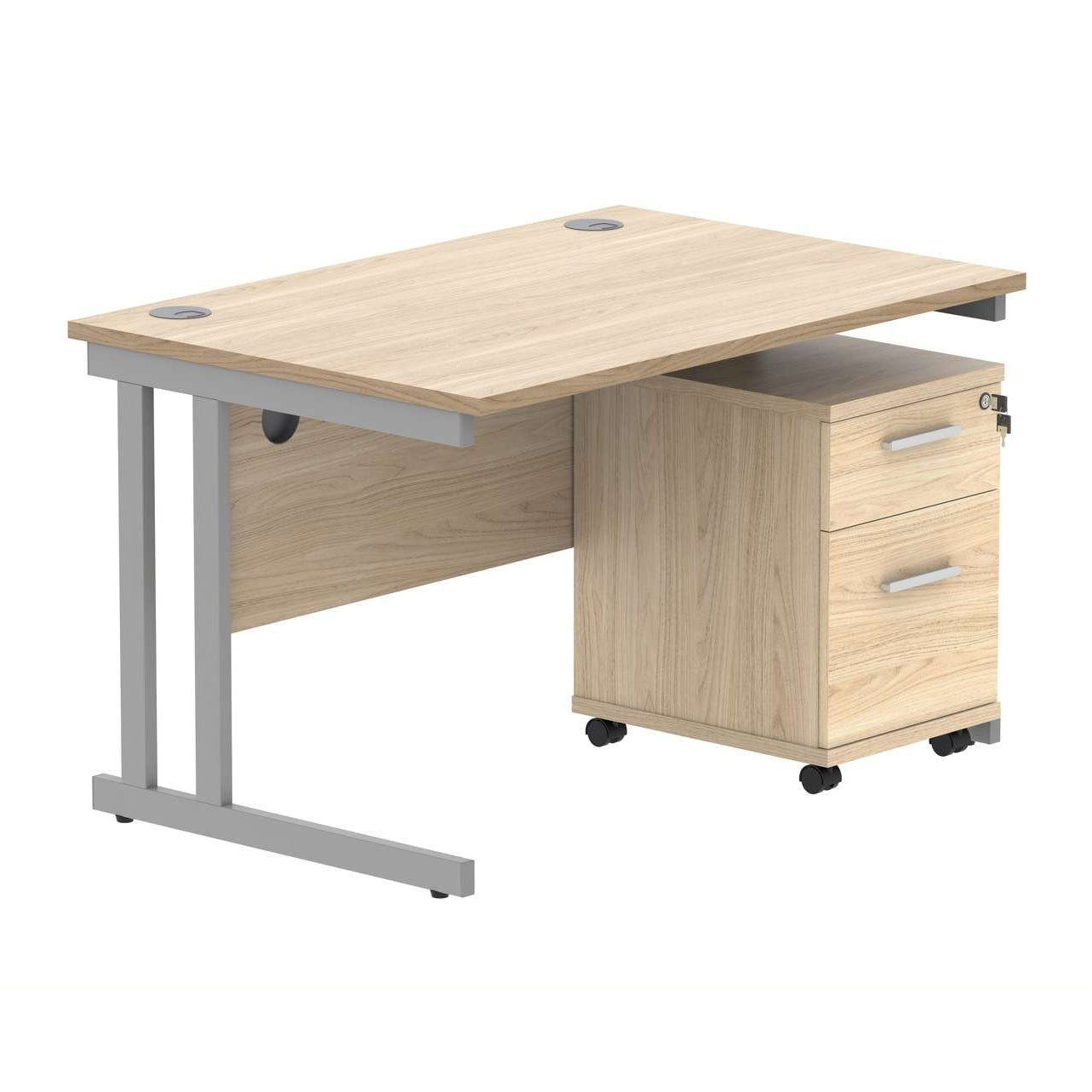 Double Upright Rectangular Desk + 2 Drawer Mobile Under Desk Pedestal (FSC)