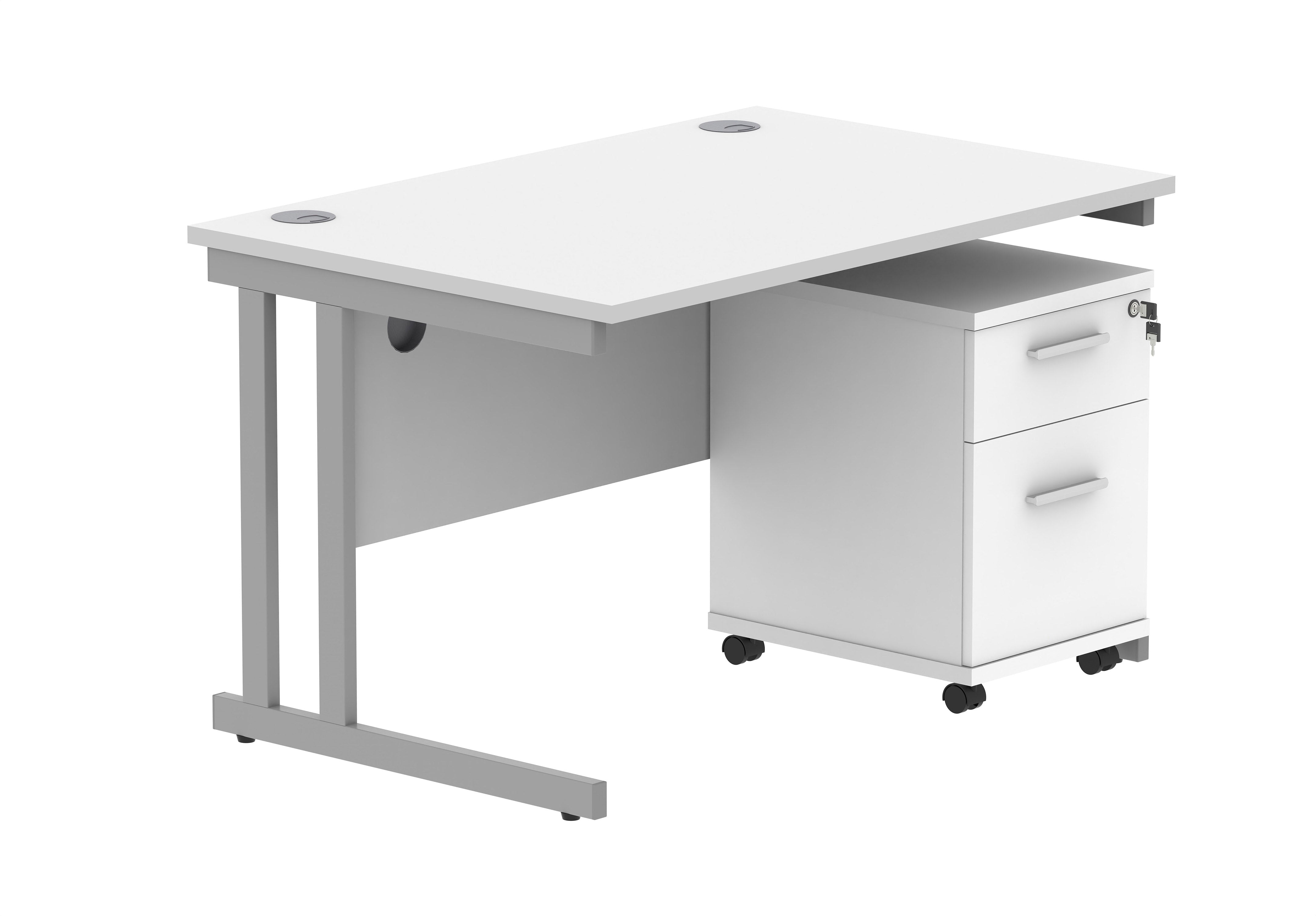 Double Upright Rectangular Desk + 2 Drawer Mobile Under Desk Pedestal (FSC)