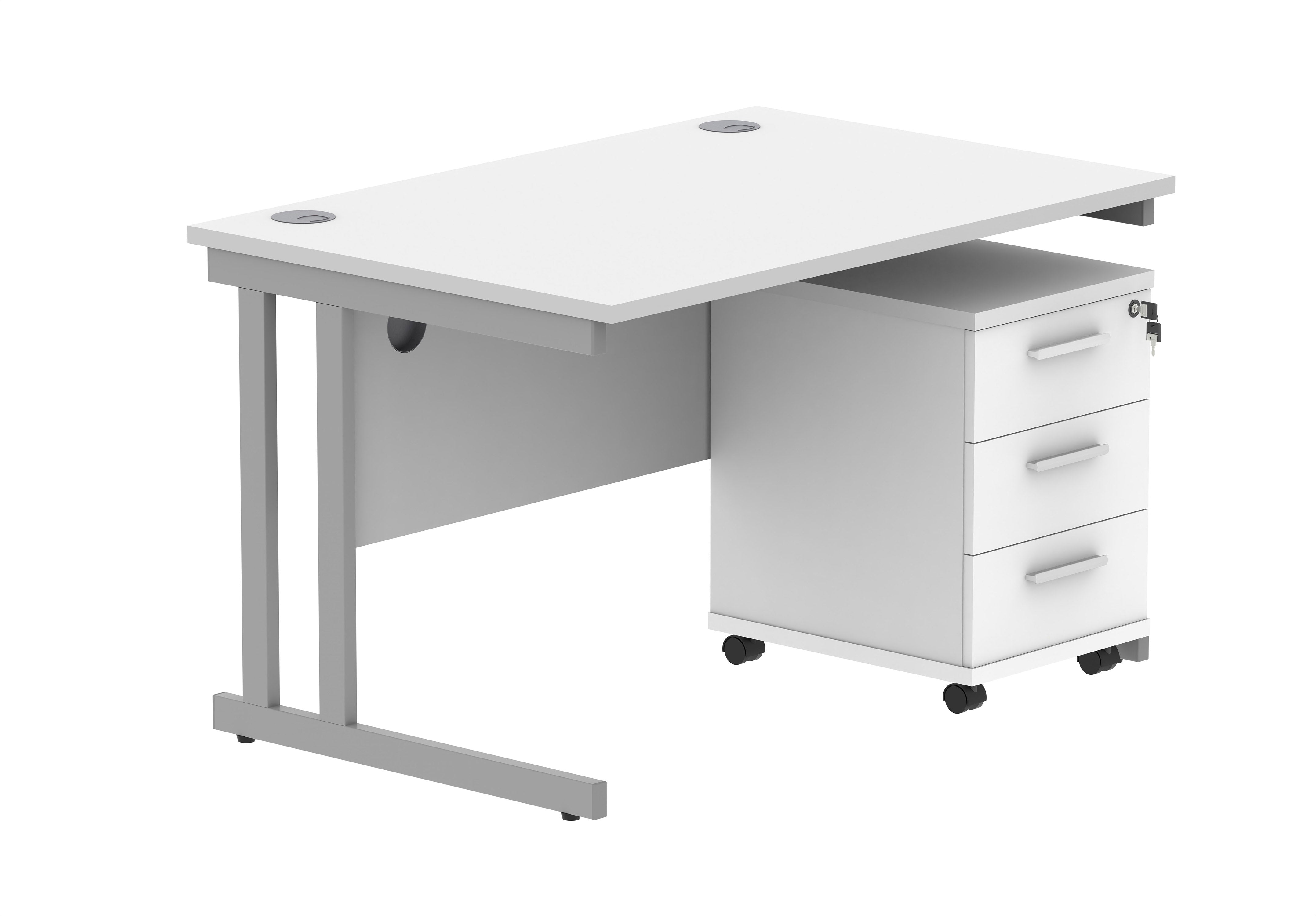 Double Upright Rectangular Desk + 3 Drawer Mobile Under Desk Pedestal (FSC)