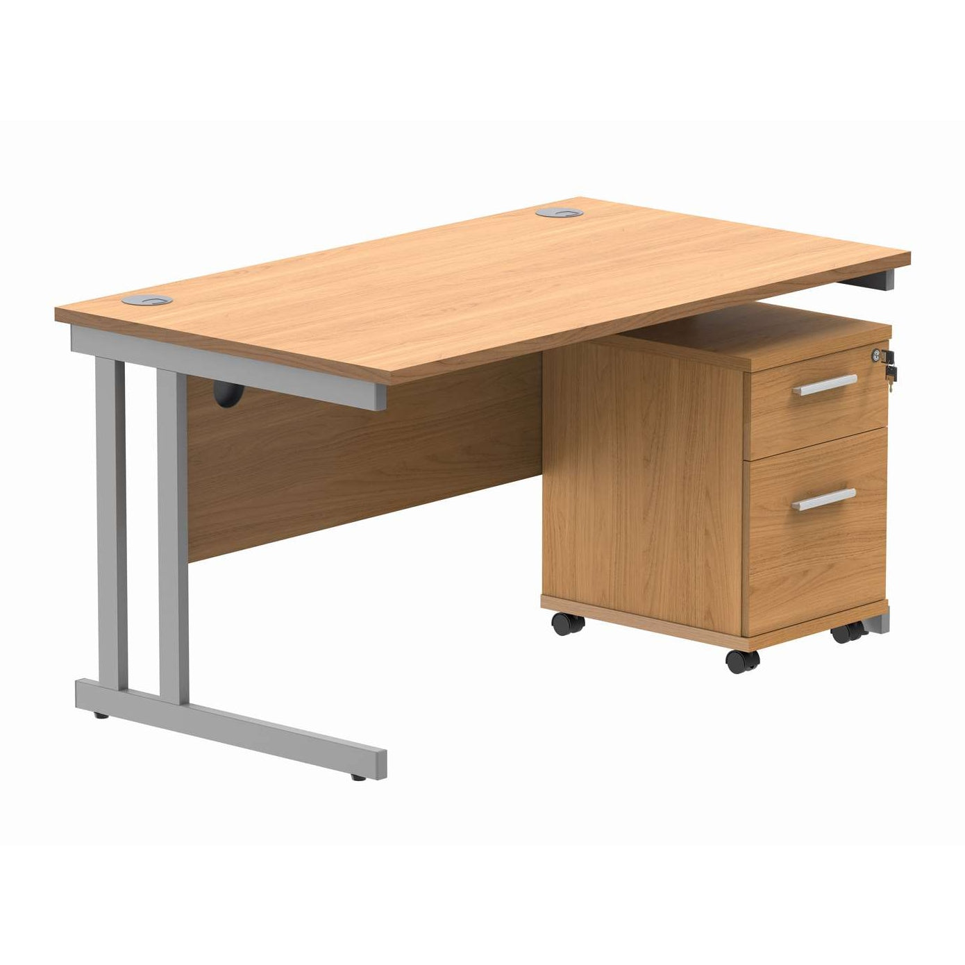 Double Upright Rectangular Desk + 2 Drawer Mobile Under Desk Pedestal (FSC)