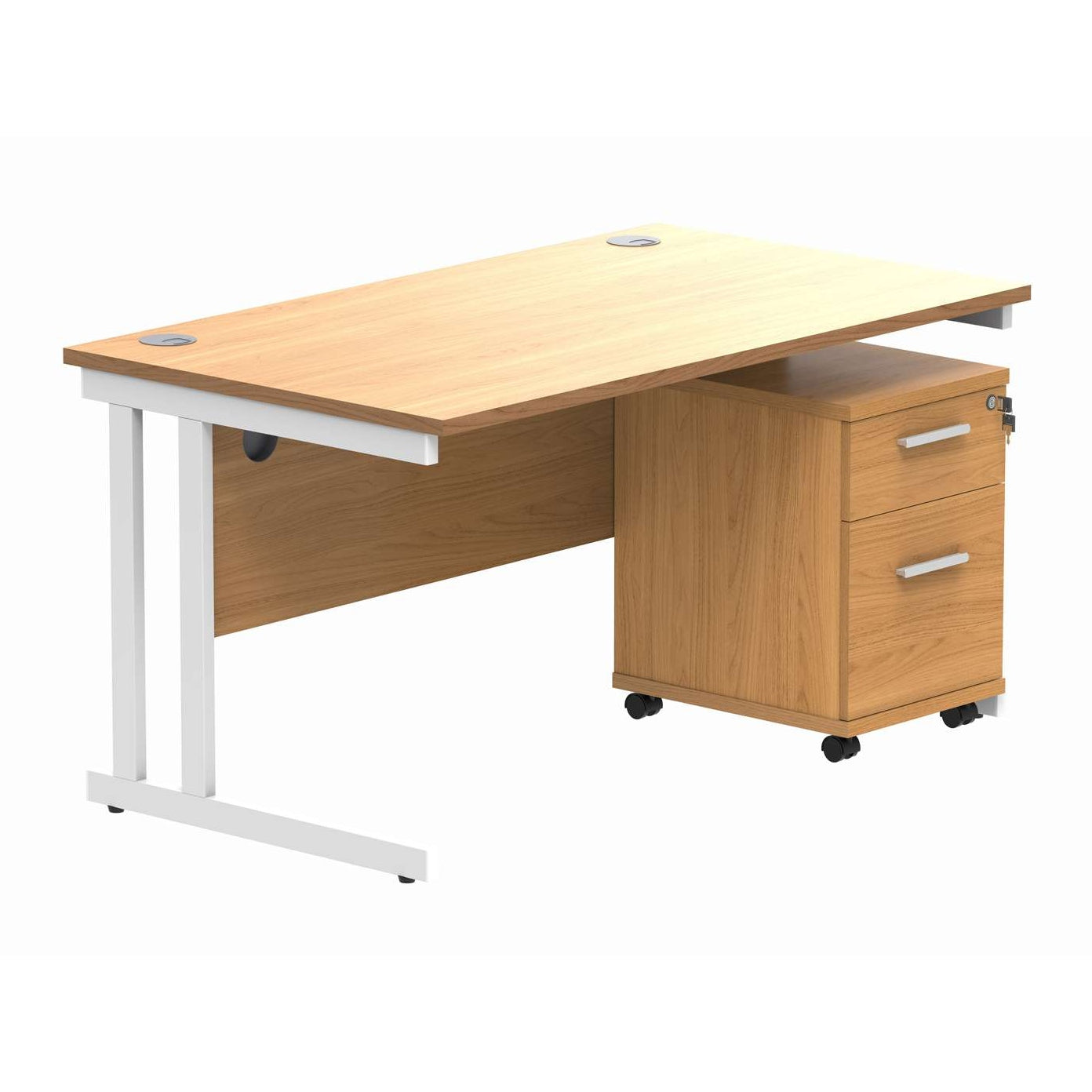 Double Upright Rectangular Desk + 2 Drawer Mobile Under Desk Pedestal (FSC)