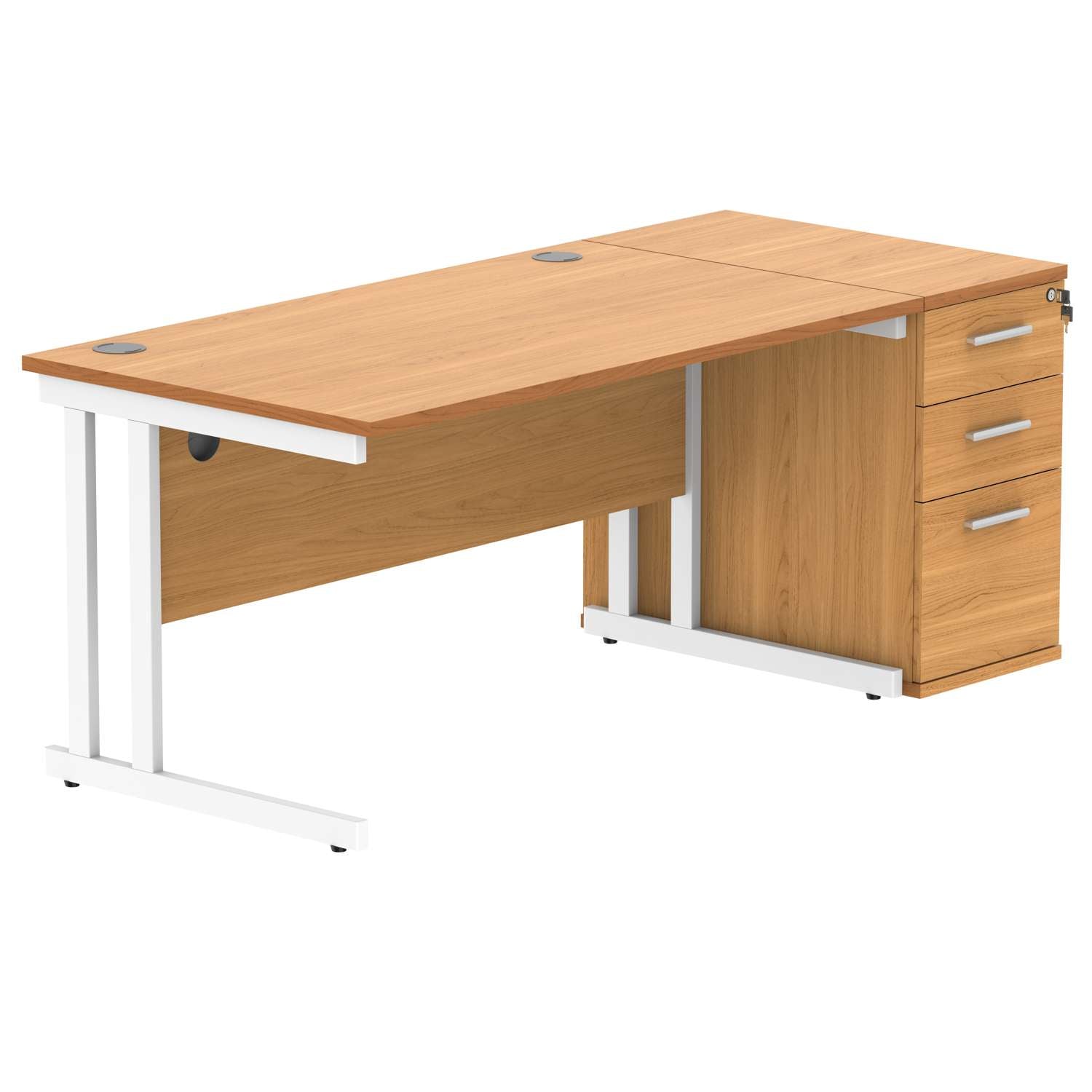Double Upright Rectangular Desk + Desk High Pedestal (FSC) | 1400X800 | Norwegian Beech/White