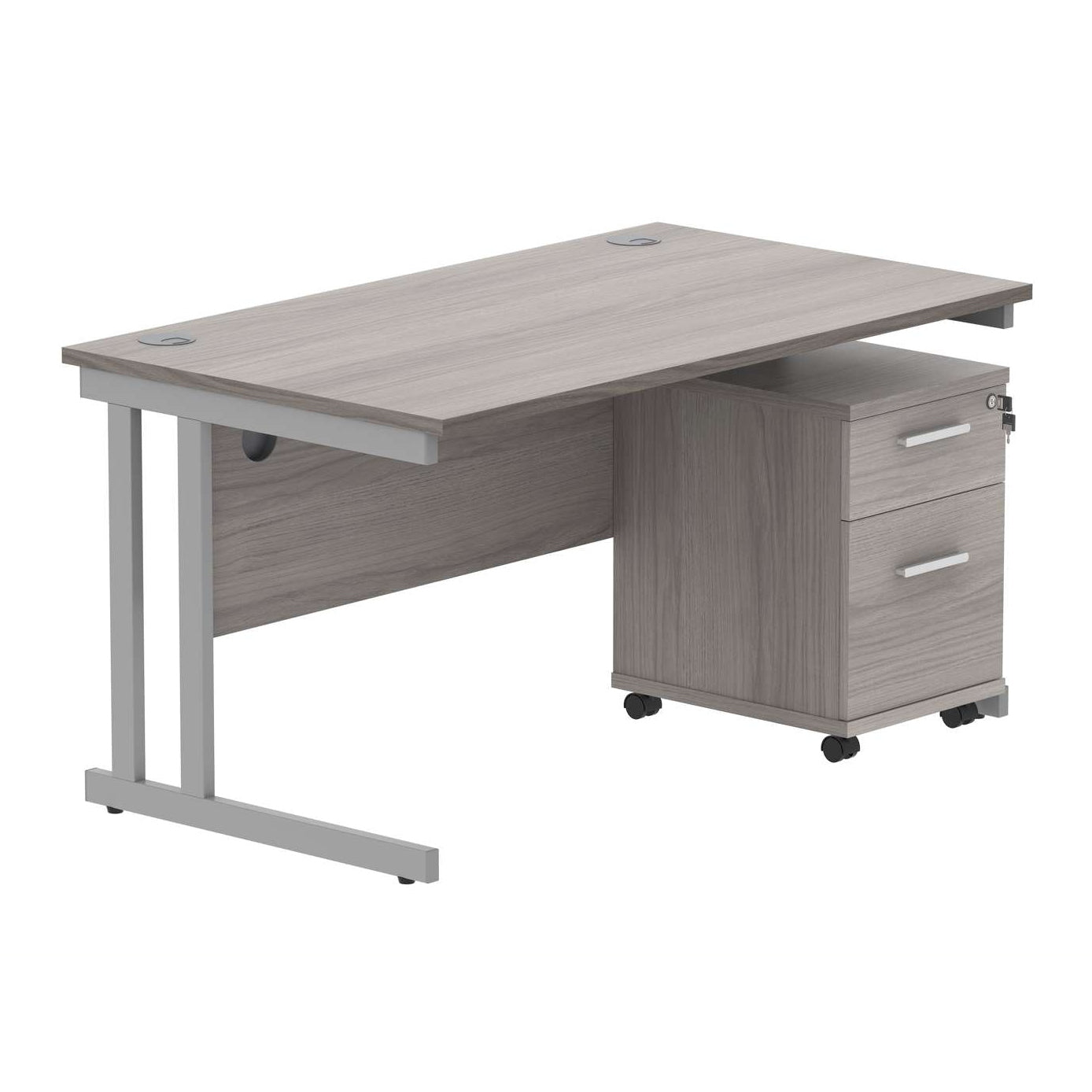 Double Upright Rectangular Desk + 2 Drawer Mobile Under Desk Pedestal (FSC)