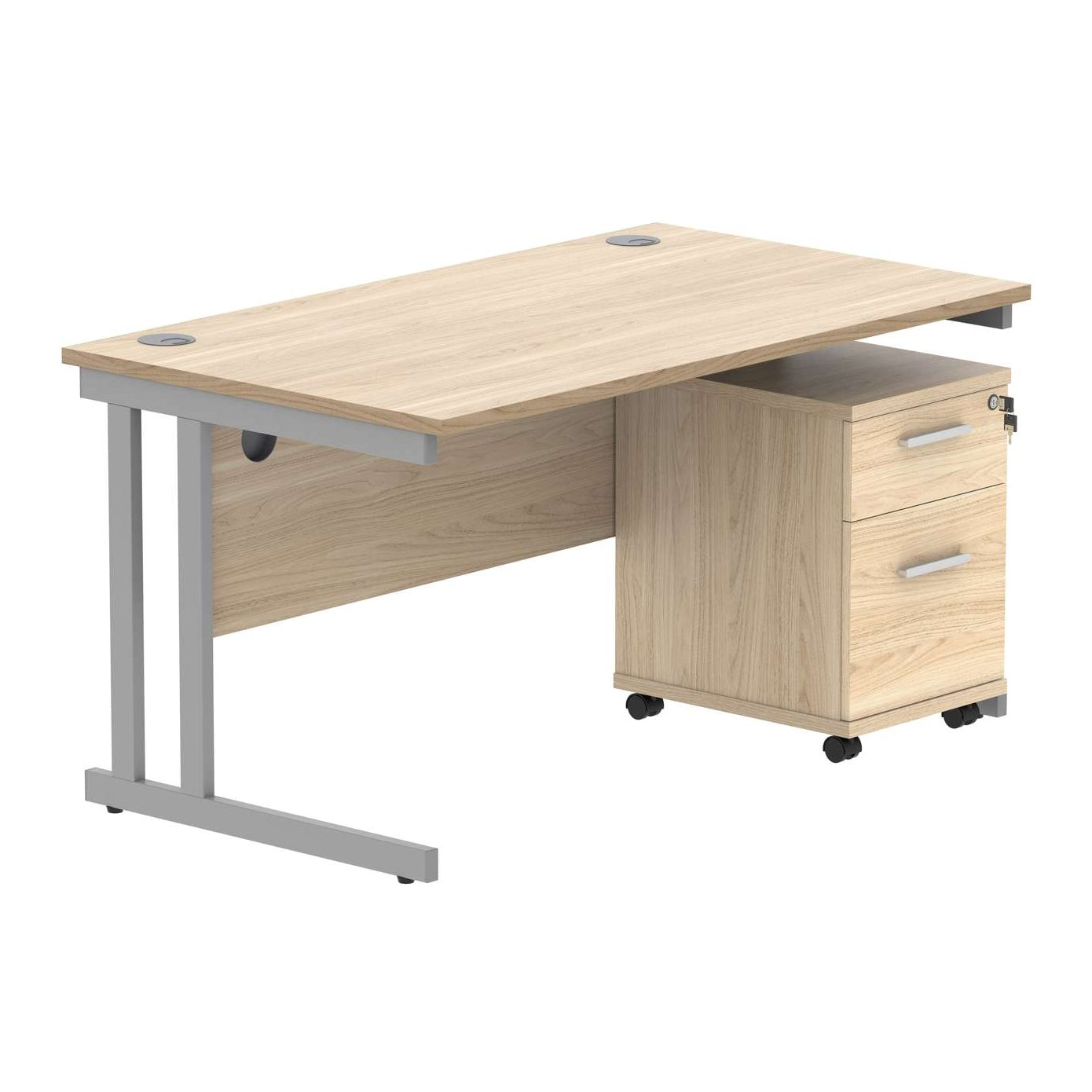 Double Upright Rectangular Desk + 2 Drawer Mobile Under Desk Pedestal (FSC)