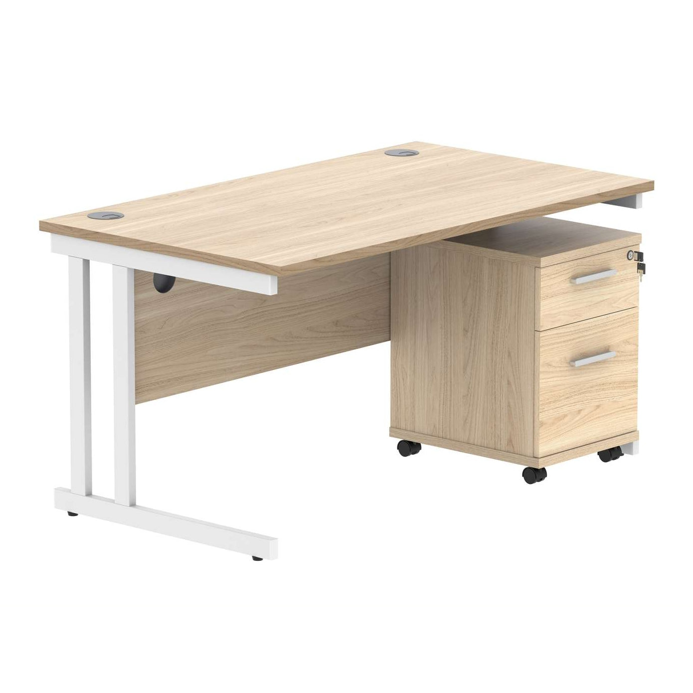 Double Upright Rectangular Desk + 2 Drawer Mobile Under Desk Pedestal (FSC)