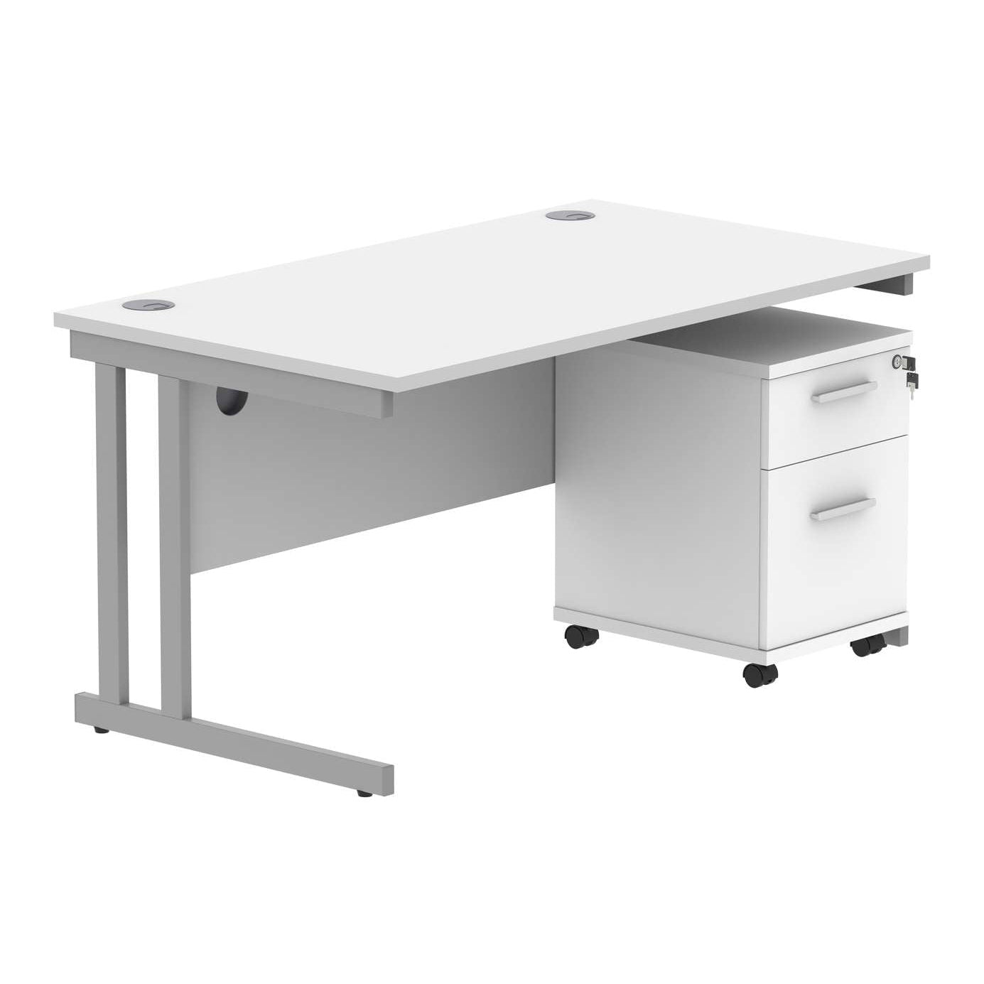 Double Upright Rectangular Desk + 2 Drawer Mobile Under Desk Pedestal (FSC)