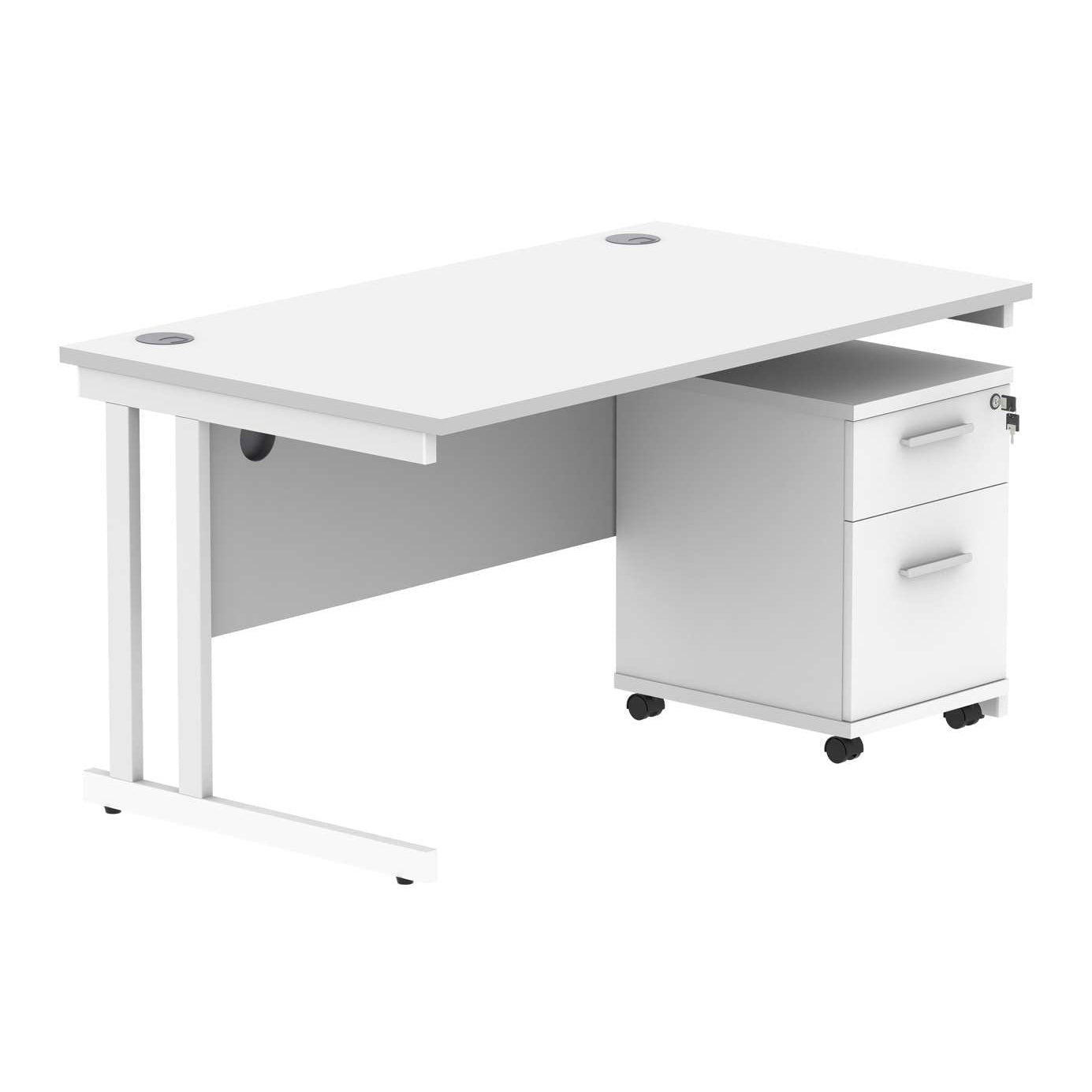 Double Upright Rectangular Desk + 2 Drawer Mobile Under Desk Pedestal (FSC)