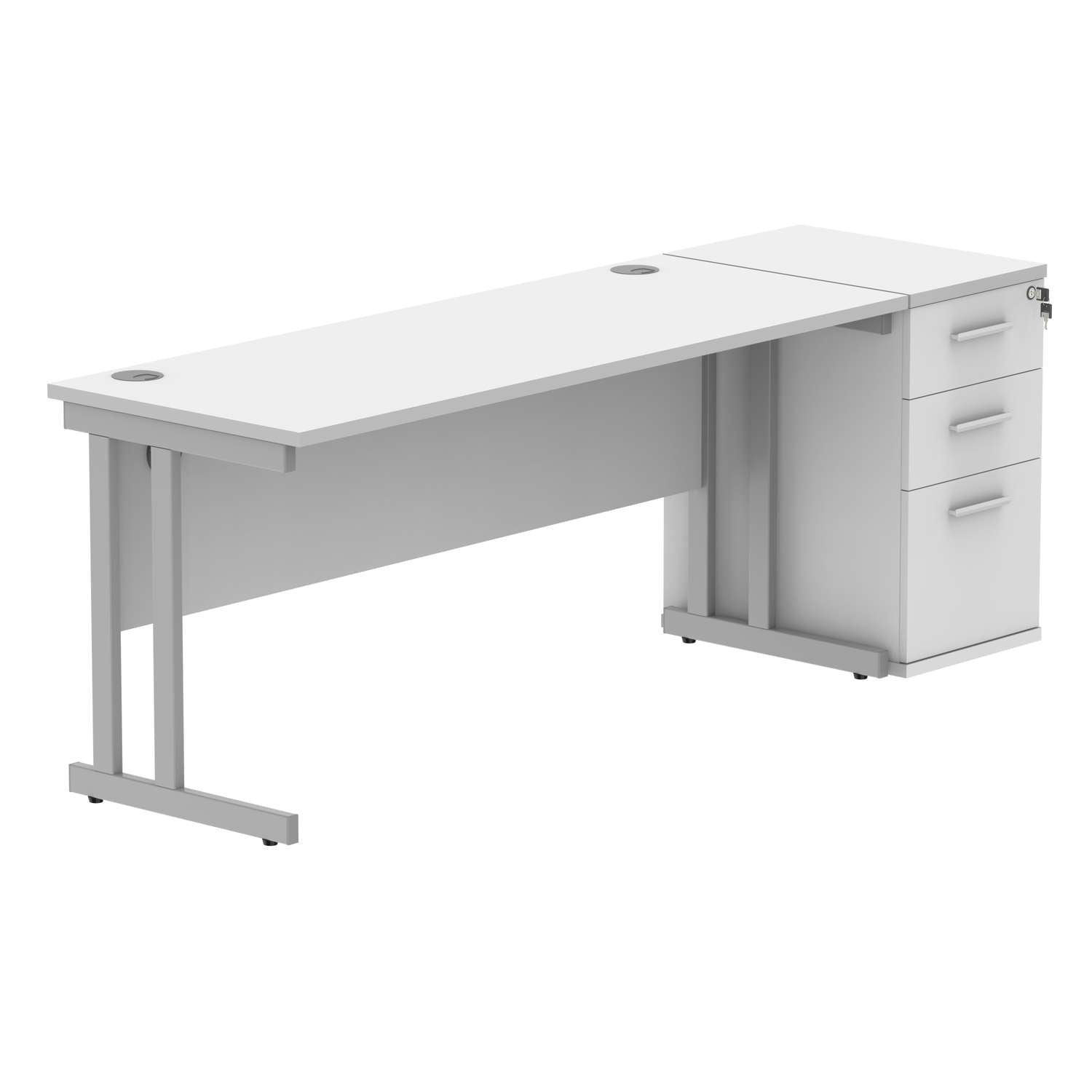 Double Upright Rectangular Desk + Desk High Pedestal (FSC) | 1600X600 | Arctic White/Silver