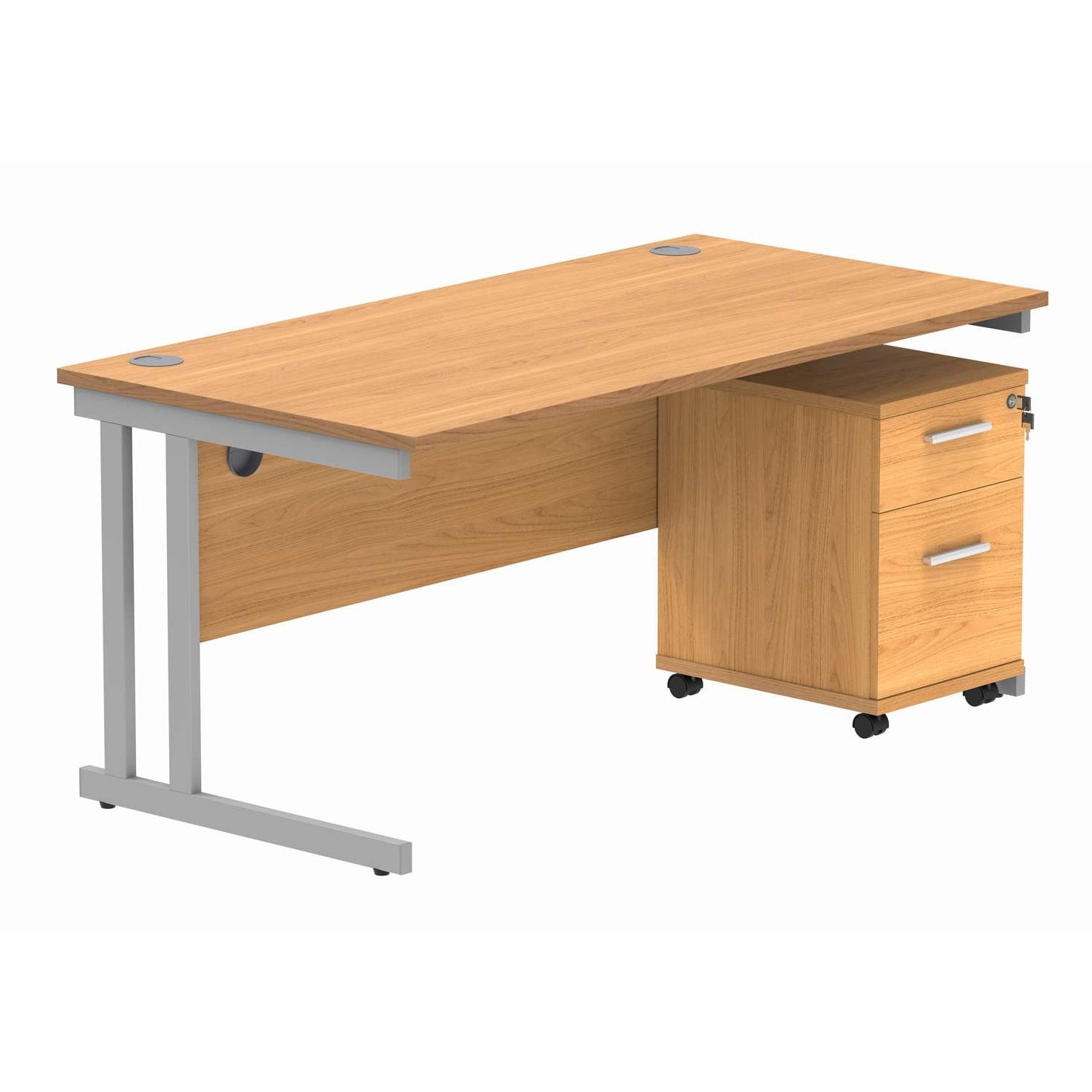 Double Upright Rectangular Desk + 2 Drawer Mobile Under Desk Pedestal (FSC)
