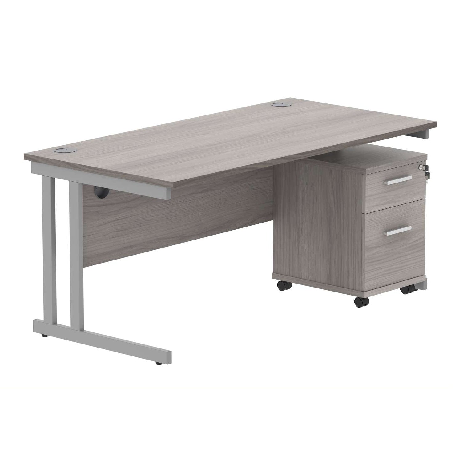 Double Upright Rectangular Desk + 2 Drawer Mobile Under Desk Pedestal (FSC)