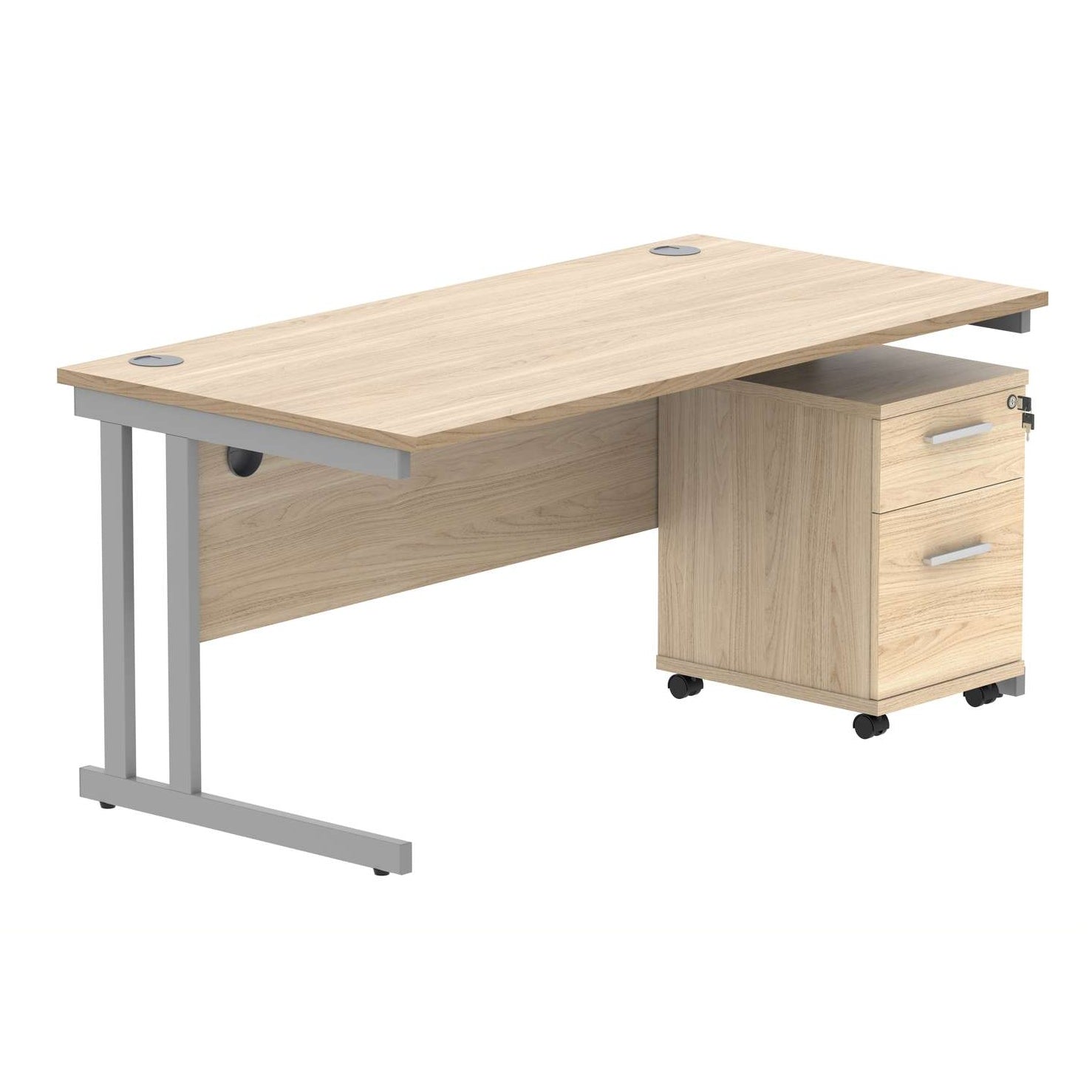 Double Upright Rectangular Desk + 2 Drawer Mobile Under Desk Pedestal (FSC)