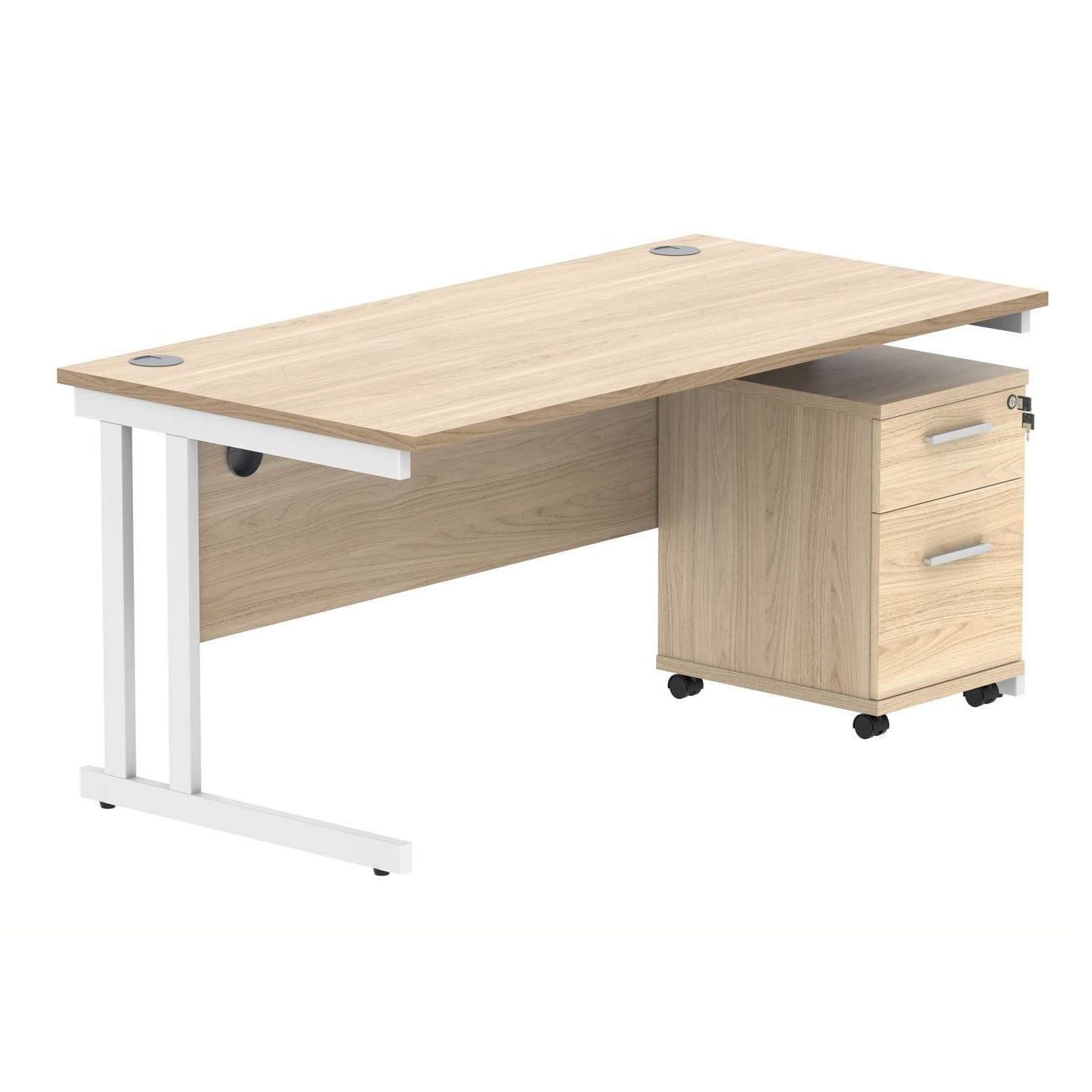 Double Upright Rectangular Desk + 2 Drawer Mobile Under Desk Pedestal (FSC)
