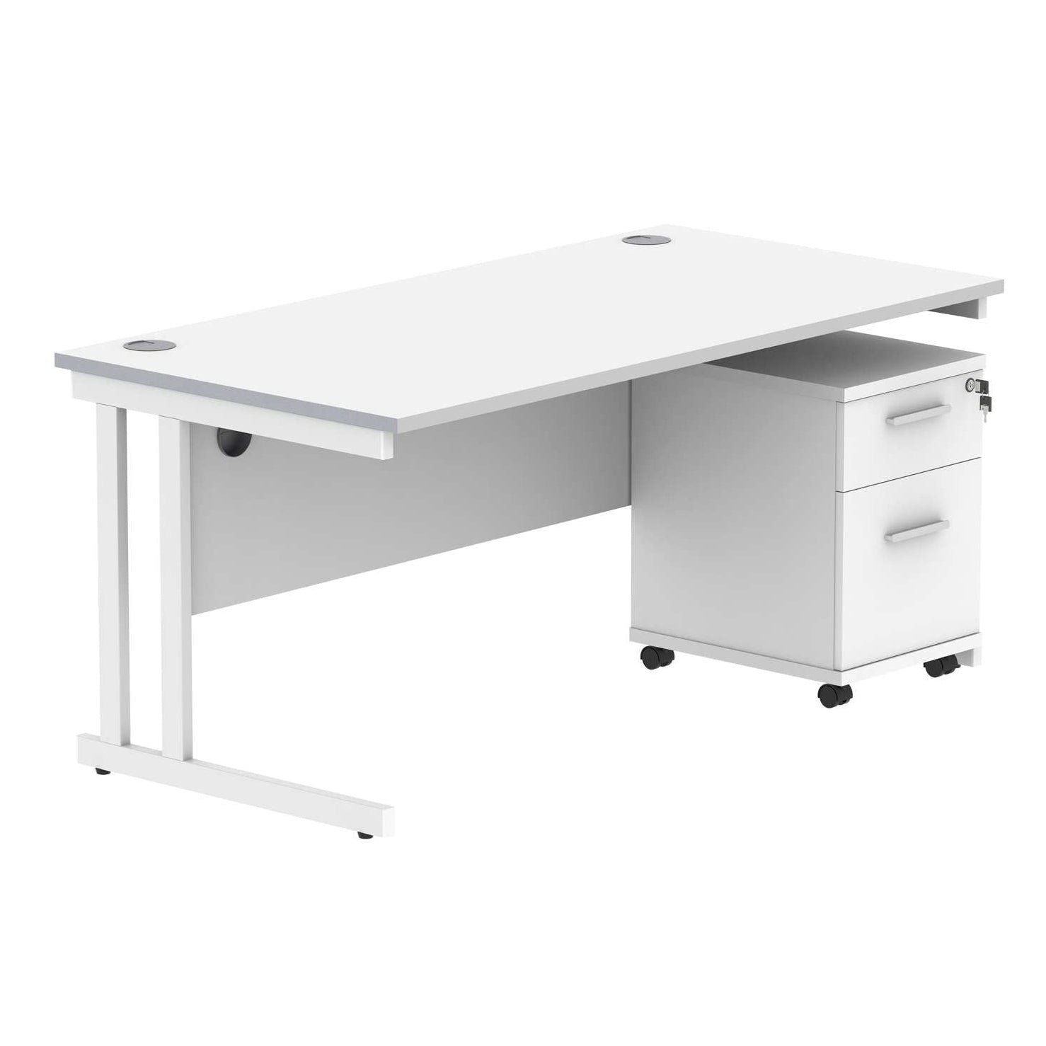 Double Upright Rectangular Desk + 2 Drawer Mobile Under Desk Pedestal (FSC)