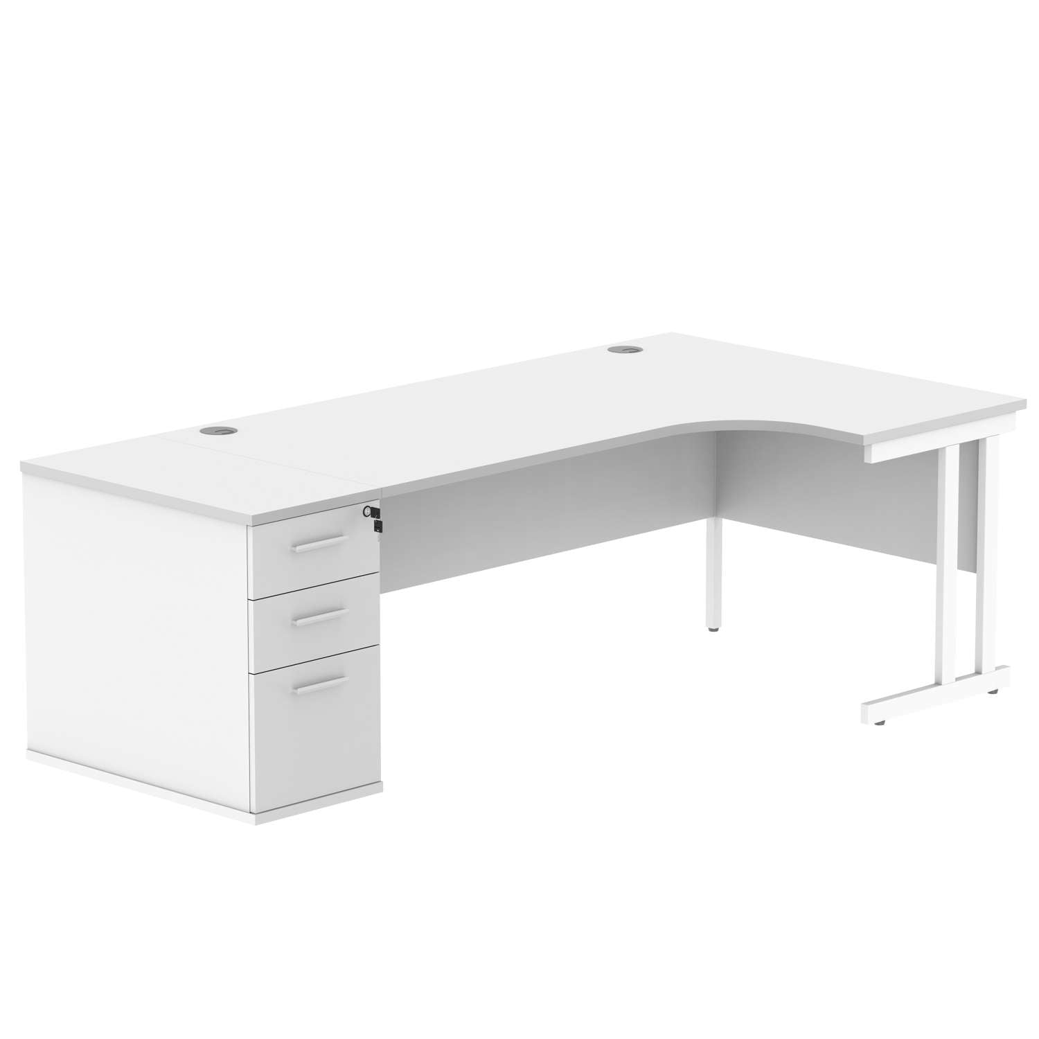 Double Upright Right Hand Radial Desk + Desk High Pedestal (FSC) | 800mm Deep Pedestal | 1800X1200 | Arctic White/White