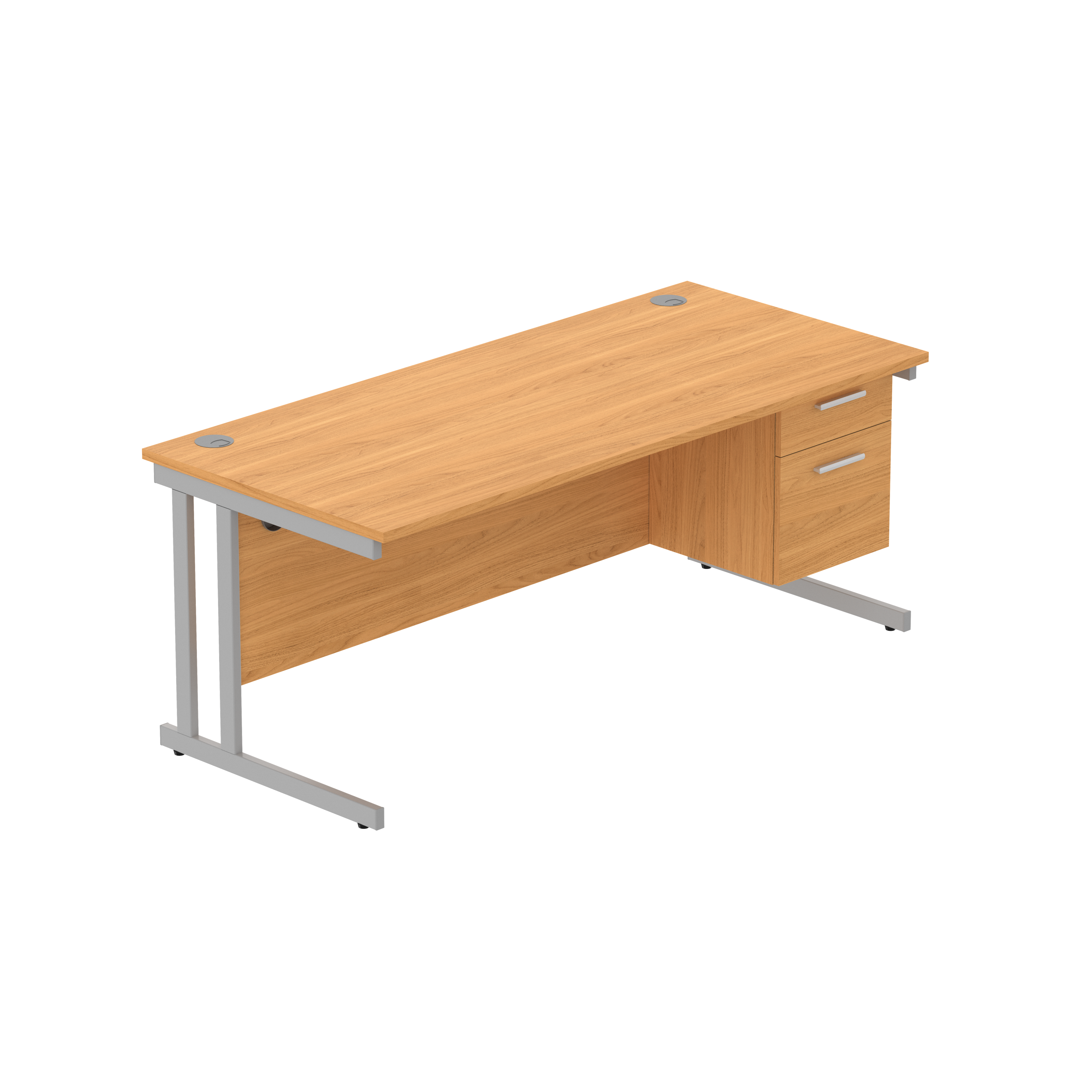 Office Rectangular Desk with Steel Double Upright Cantilever Legs + 2 Drawer Fixed Pedestal (FSC) | 1800X800 | Norwegian Beech/Silver