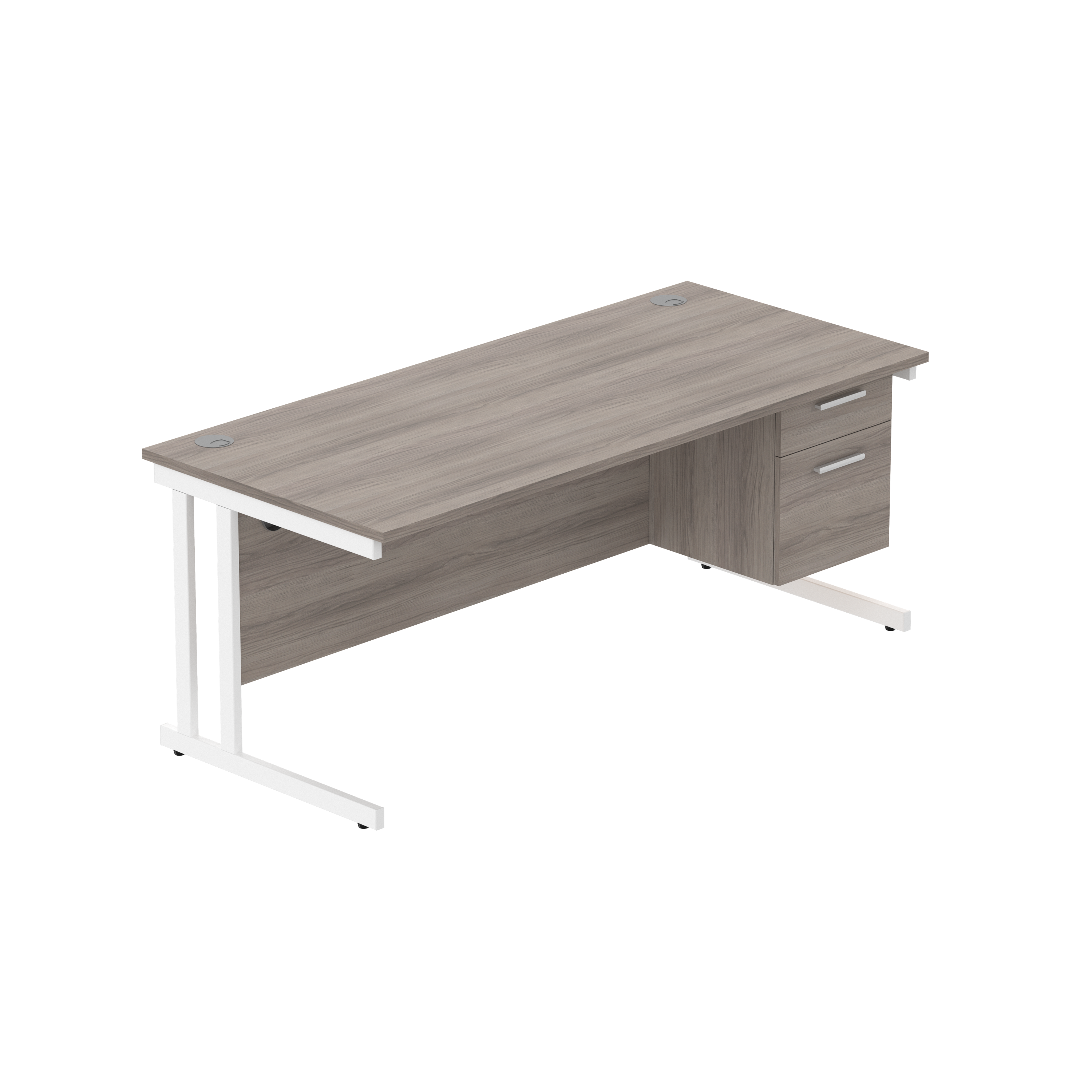 Office Rectangular Desk with Steel Double Upright Cantilever Legs + 2 Drawer Fixed Pedestal (FSC) | 1800X800 | Alaskan Grey Oak/White