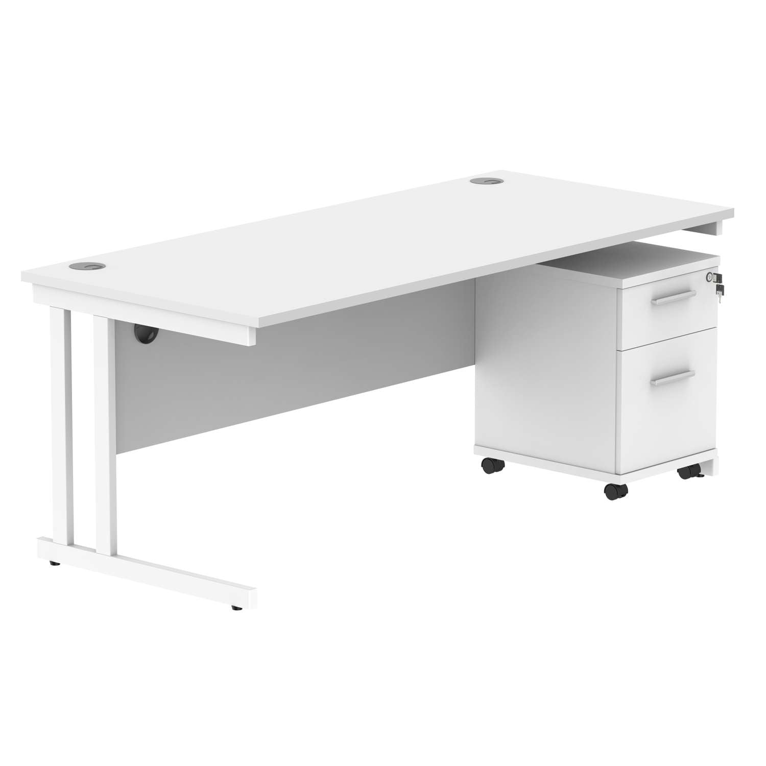 Double Upright Rectangular Desk + 2 Drawer Mobile Under Desk Pedestal (FSC) | 1800X800 | Arctic White/White