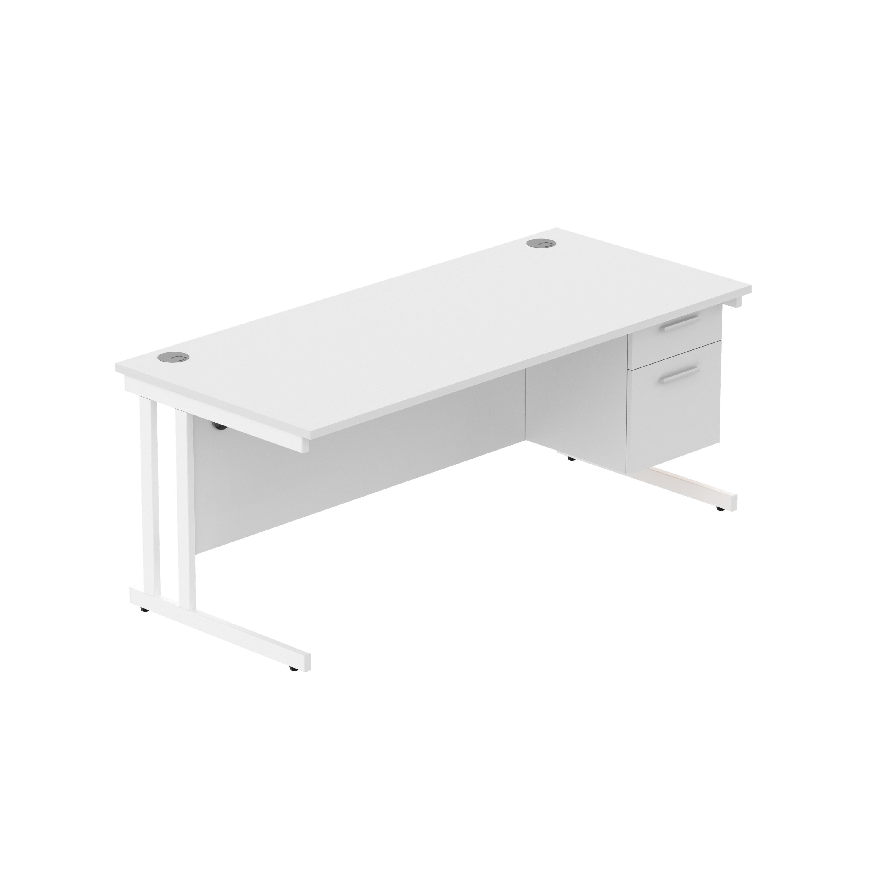 Office Rectangular Desk with Steel Double Upright Cantilever Legs + 2 Drawer Fixed Pedestal (FSC) | 1800X800 | Arctic White/White