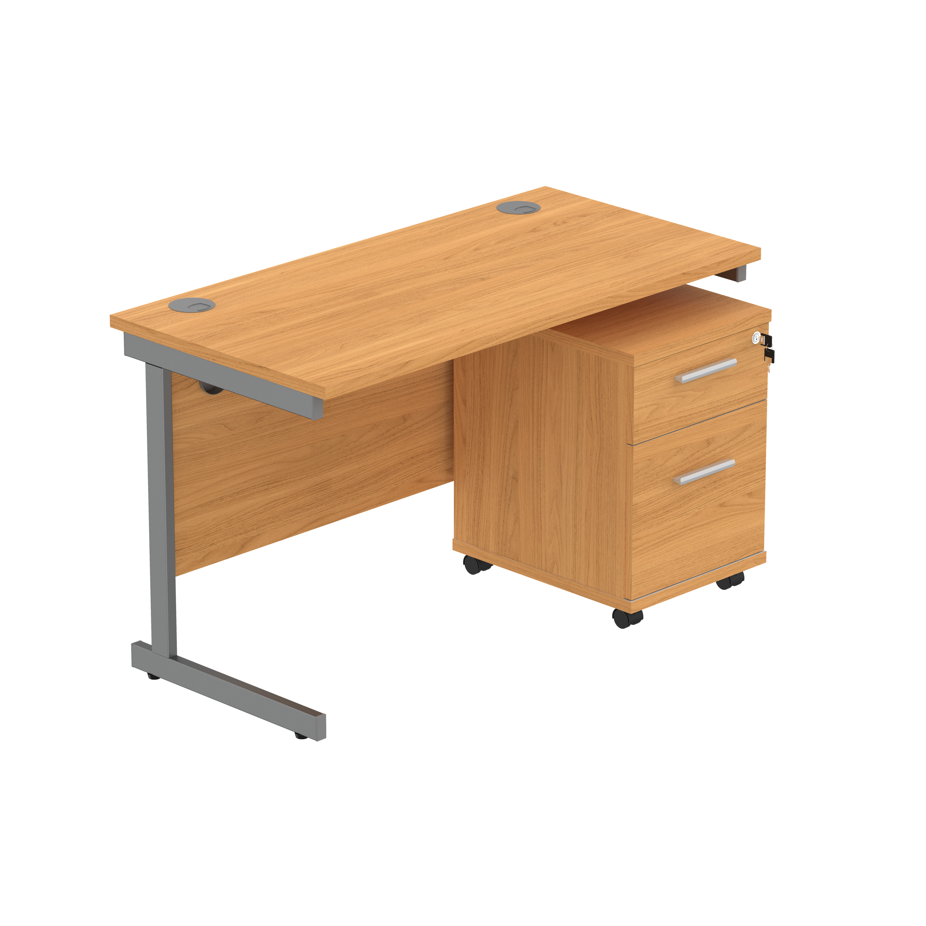 Single Upright Rectangular Desk + 2 Drawer Mobile Under Desk Pedestal (FSC) | 1200 X 600 | Norwegian Beech/Graphite