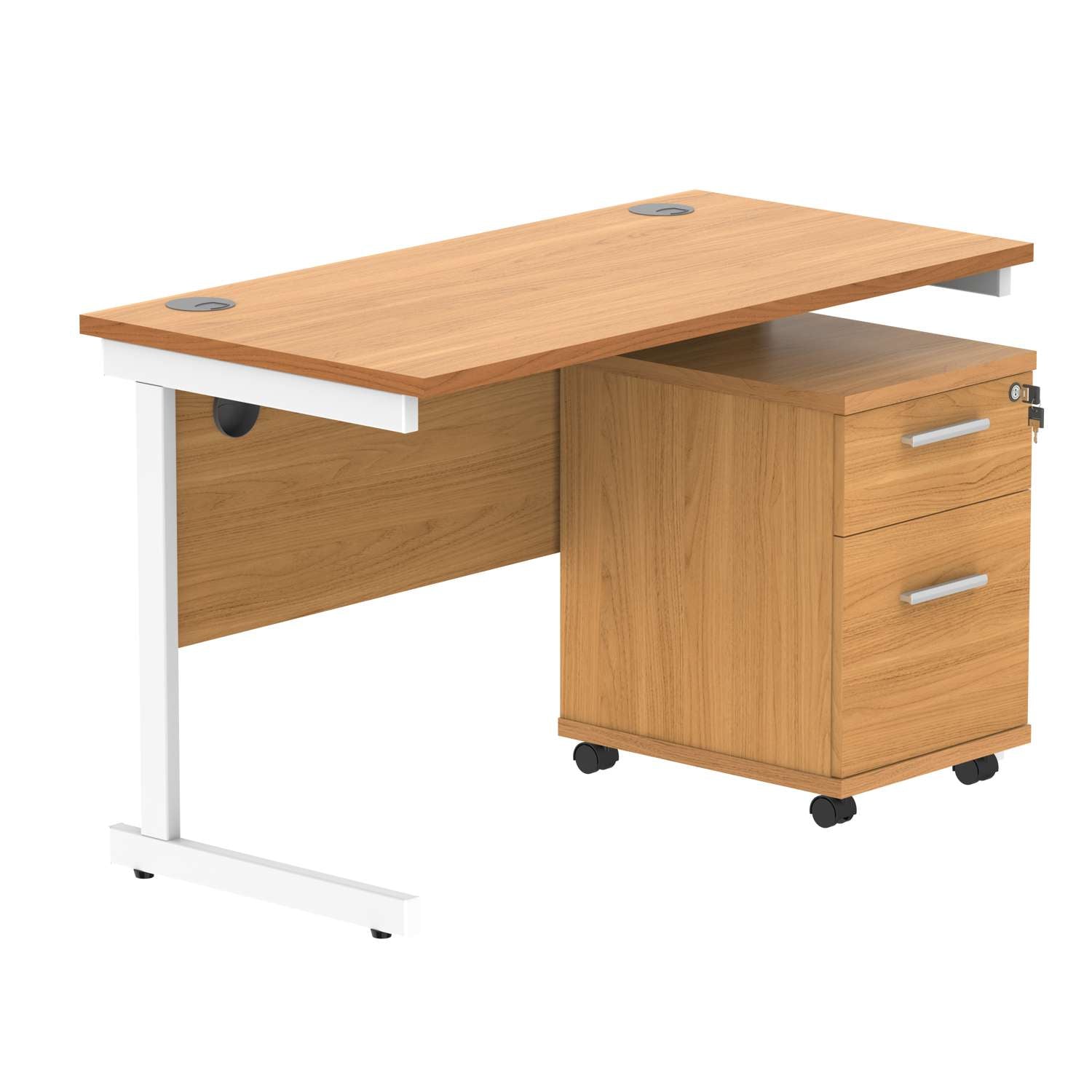 Single Upright Rectangular Desk + 2 Drawer Mobile Under Desk Pedestal (FSC) | 1200 X 600 | Norwegian Beech/White