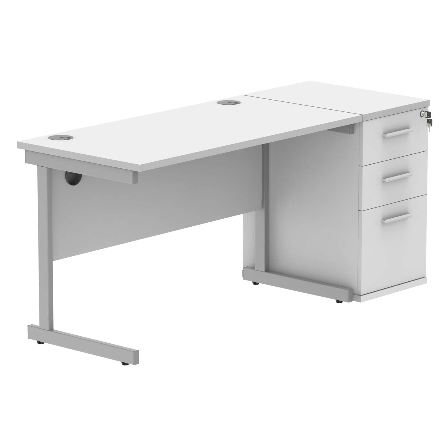 Single Upright Rectangular Desk + Desk High Pedestal (FSC) | 1200 X 600 | Arctic White/Silver
