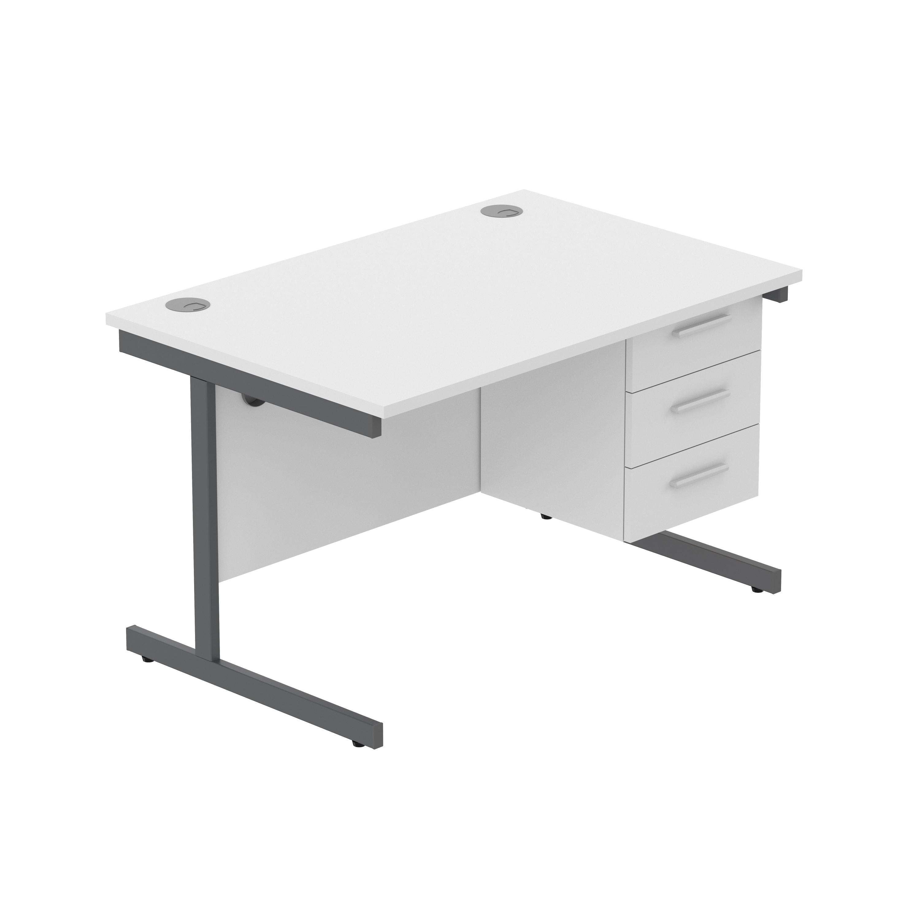 Office Rectangular Desk with Steel Single Upright Cantilever Legs + 3 Drawer Fixed Pedestal (FSC) | 1200X800 | Arctic White/Graphite