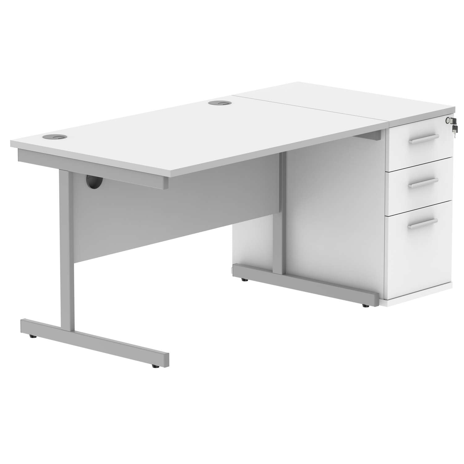 Single Upright Rectangular Desk + Desk High Pedestal (FSC) | 1200 X 800 | Arctic White/Silver