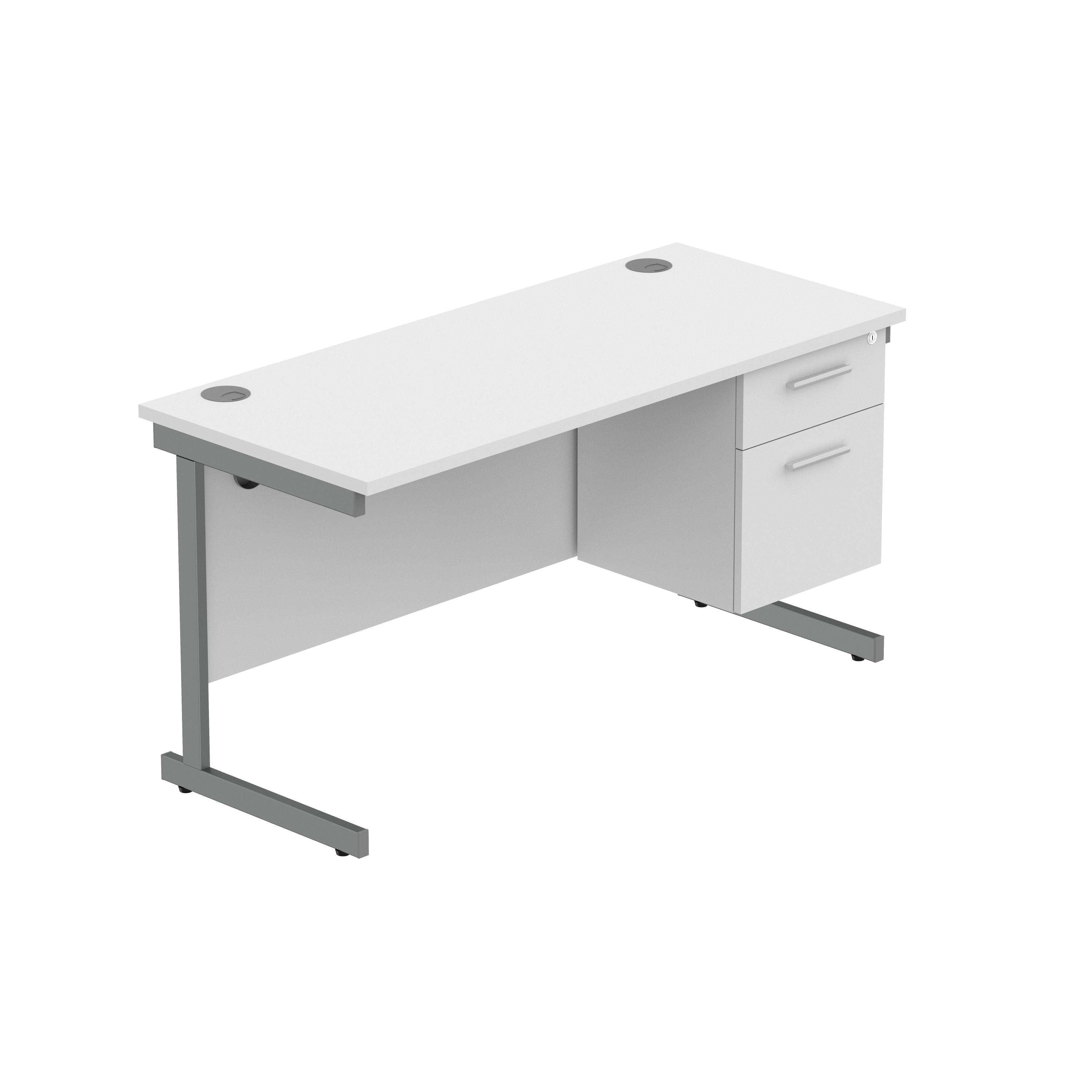 Office Rectangular Desk with Steel Single Upright Cantilever Legs + 2 Drawer Fixed Pedestal (FSC) | 1400X600 | Arctic White/Graphite