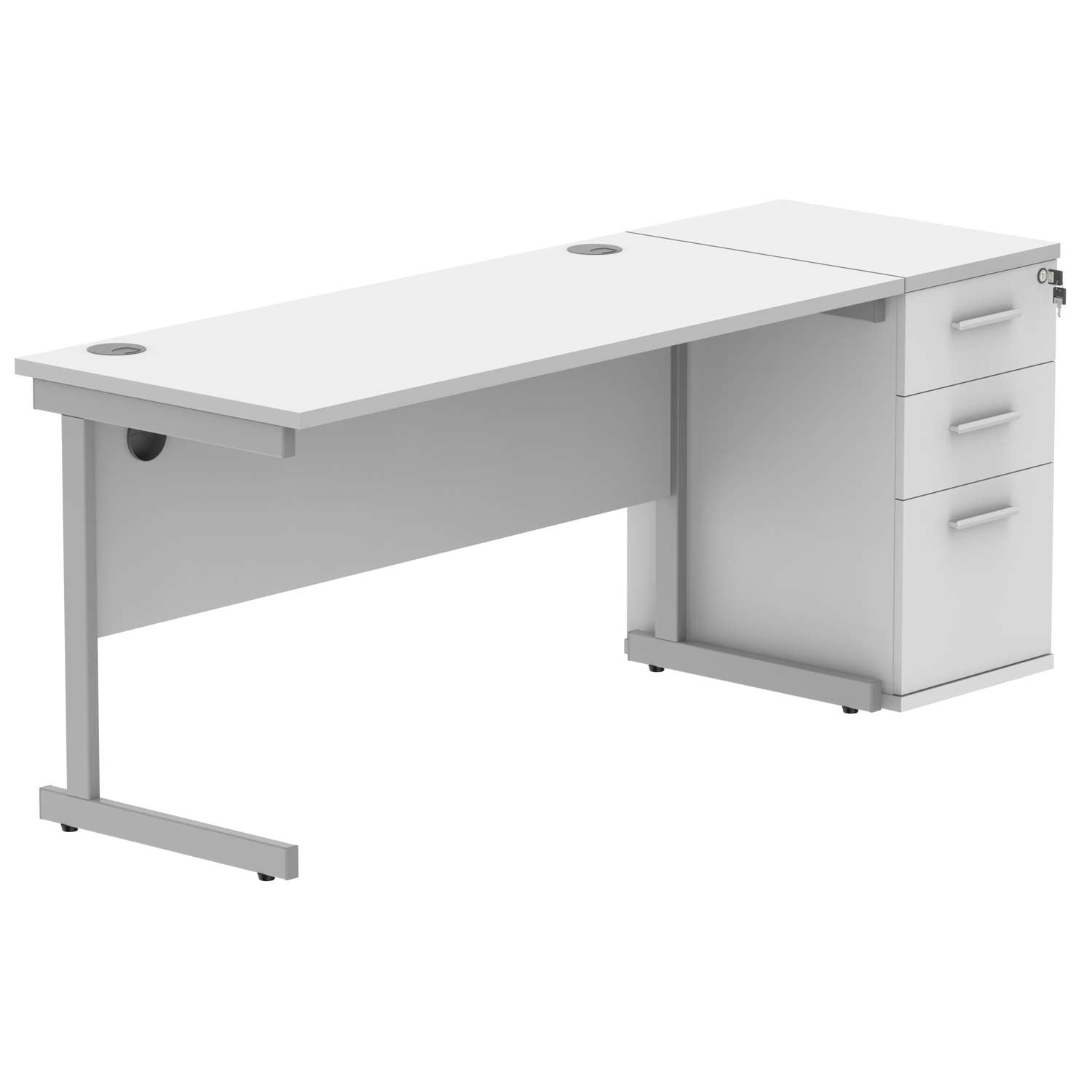 Single Upright Rectangular Desk + Desk High Pedestal (FSC) | 1400 X 600 | Arctic White/Silver