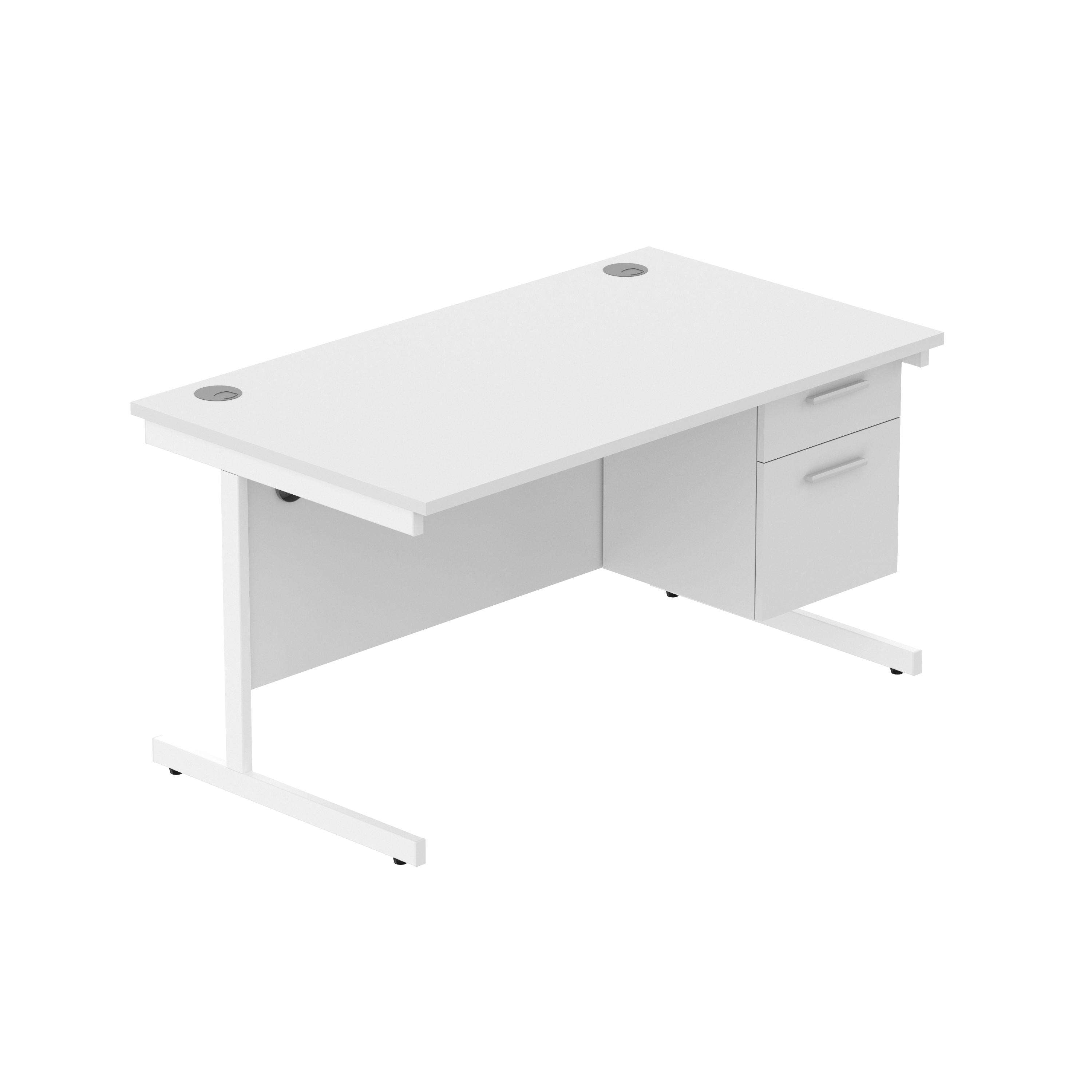Office Rectangular Desk with Steel Single Upright Cantilever Legs + 2 Drawer Fixed Pedestal (FSC) | 1400X800 | Arctic White/White