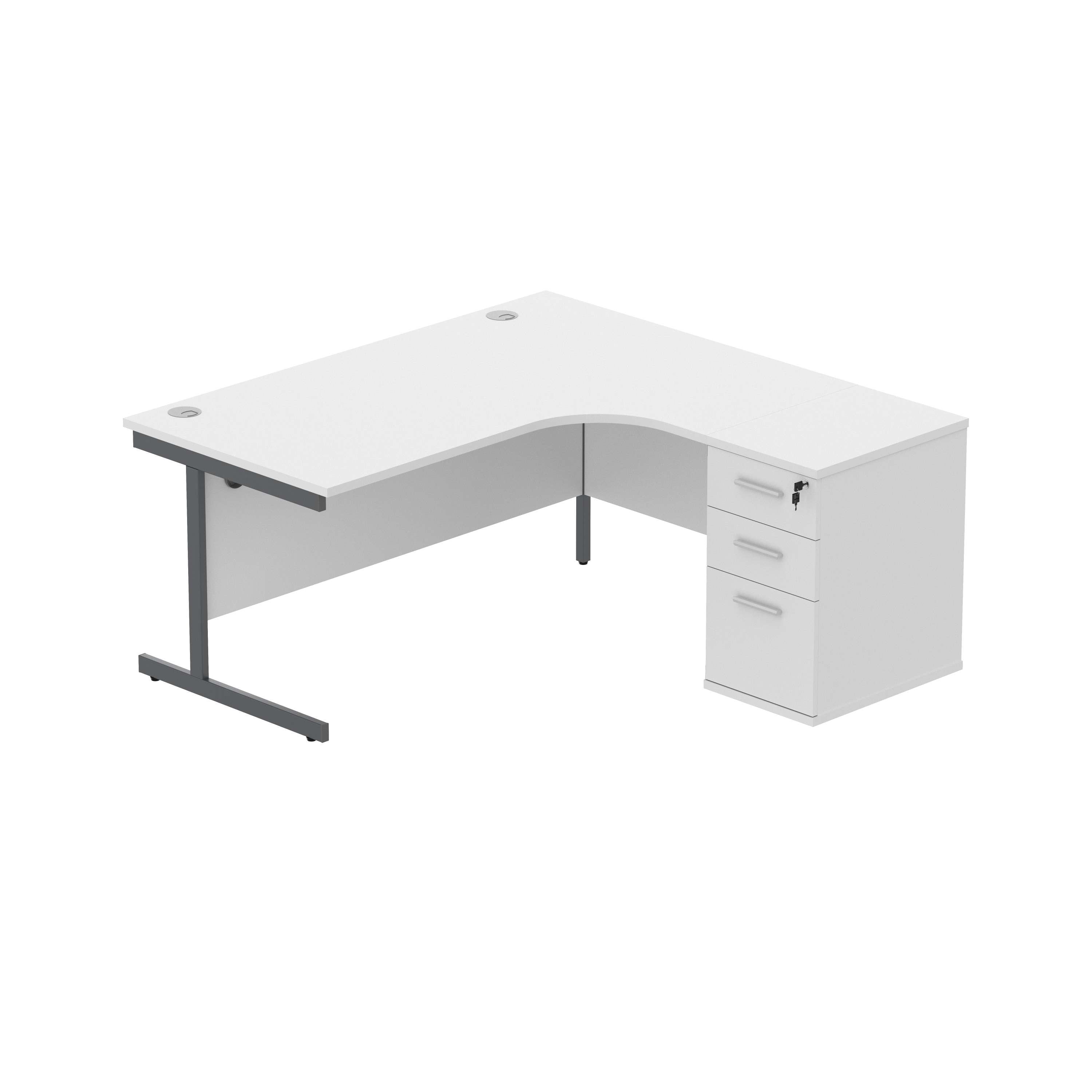 Single Upright Right Hand Radial Desk + Desk High Pedestal (FSC) | 600mm Deep Pedestal | 1600 X 1200 | Arctic White/Graphite