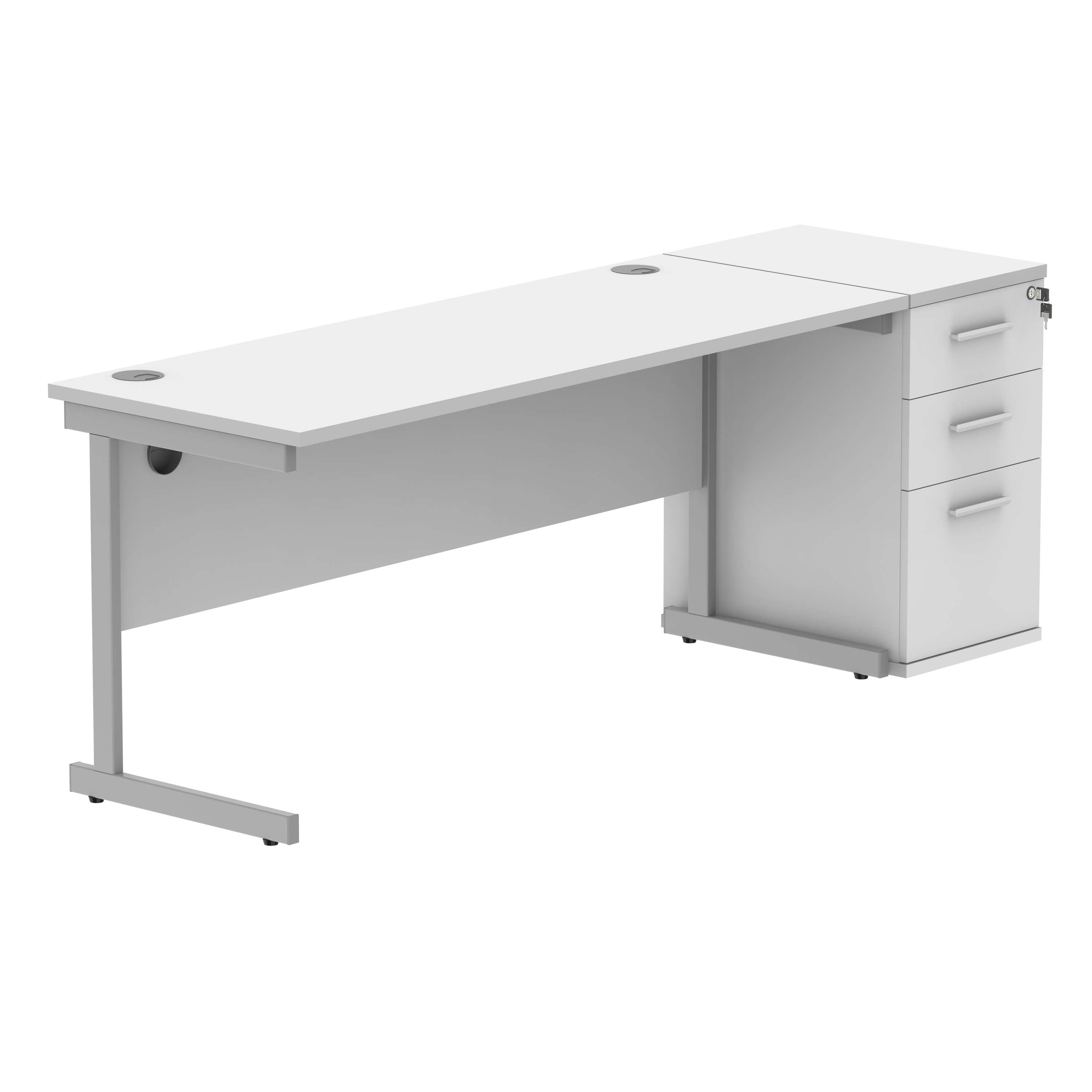 Single Upright Rectangular Desk + Desk High Pedestal (FSC) | 1600 X 600 | Arctic White/Silver