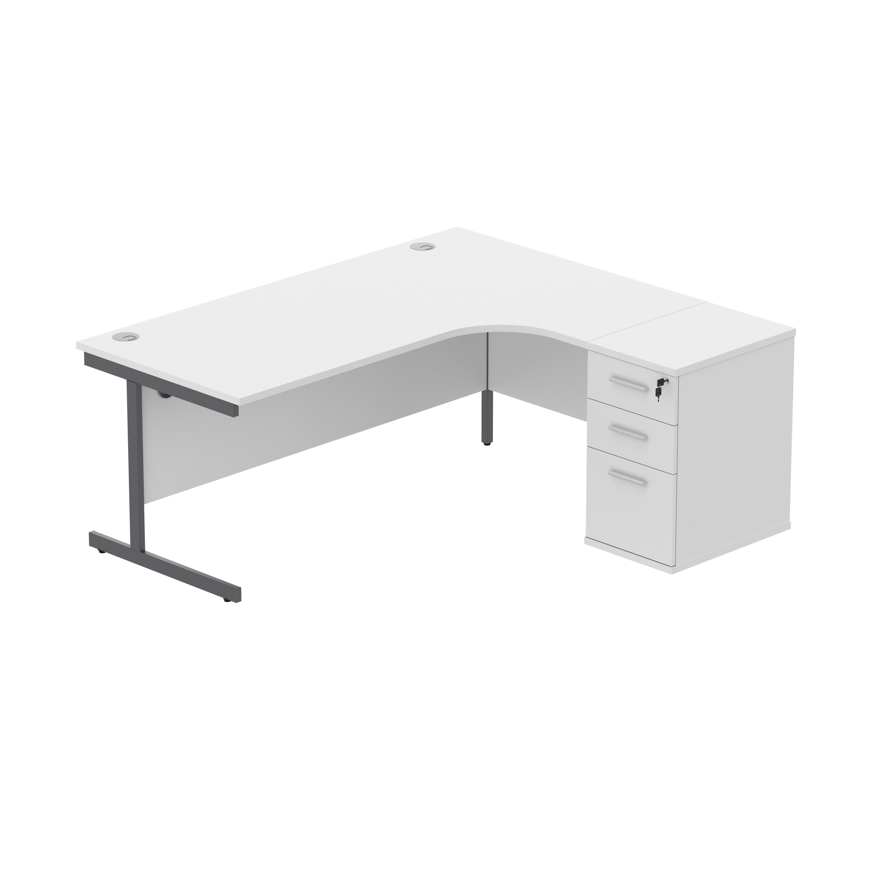 Single Upright Right Hand Radial Desk + Desk High Pedestal (FSC) | 600mm Deep Pedestal | 1800 X 1200 | Arctic White/Graphite