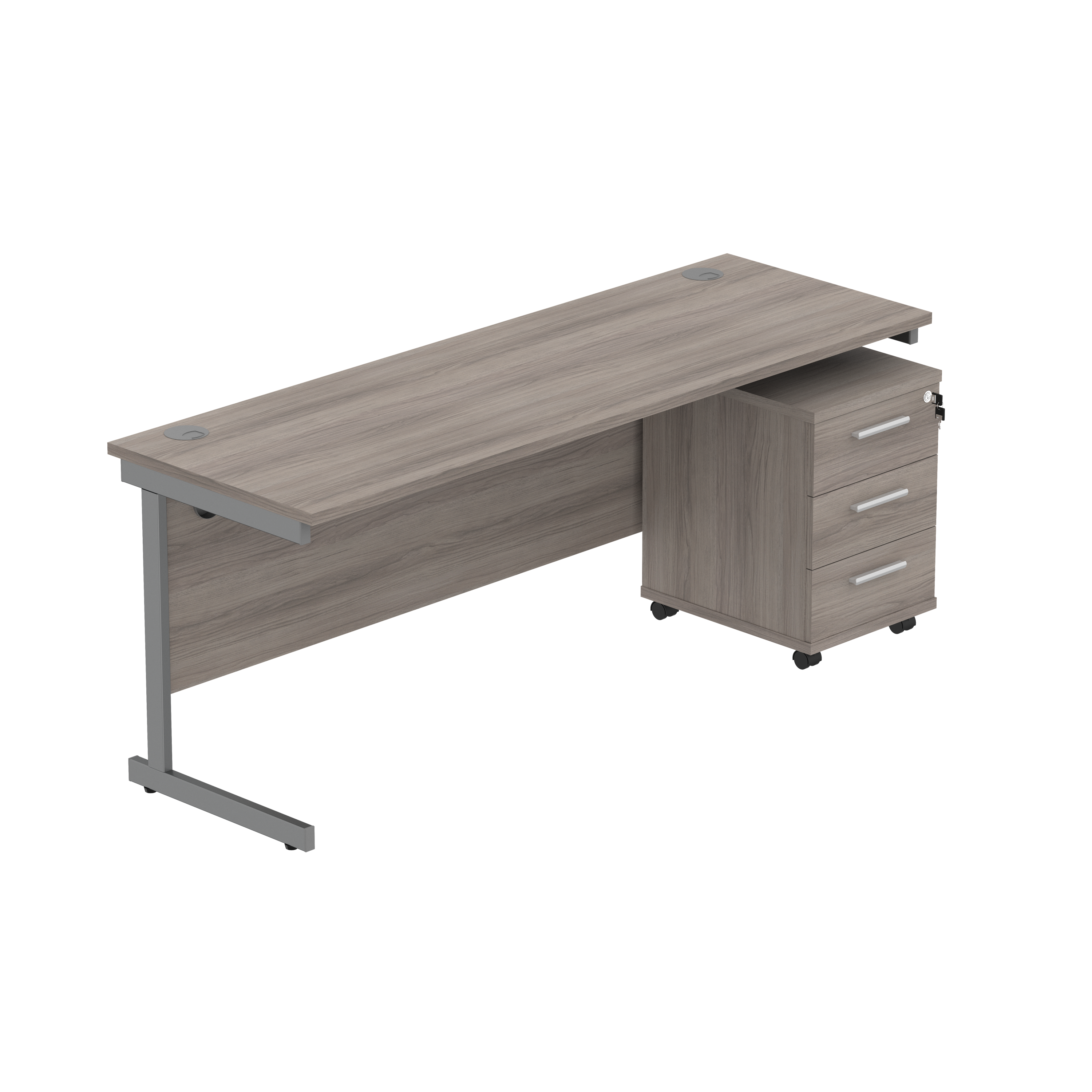 Single Upright Rectangular Desk + 3 Drawer Mobile Under Desk Pedestal (FSC)