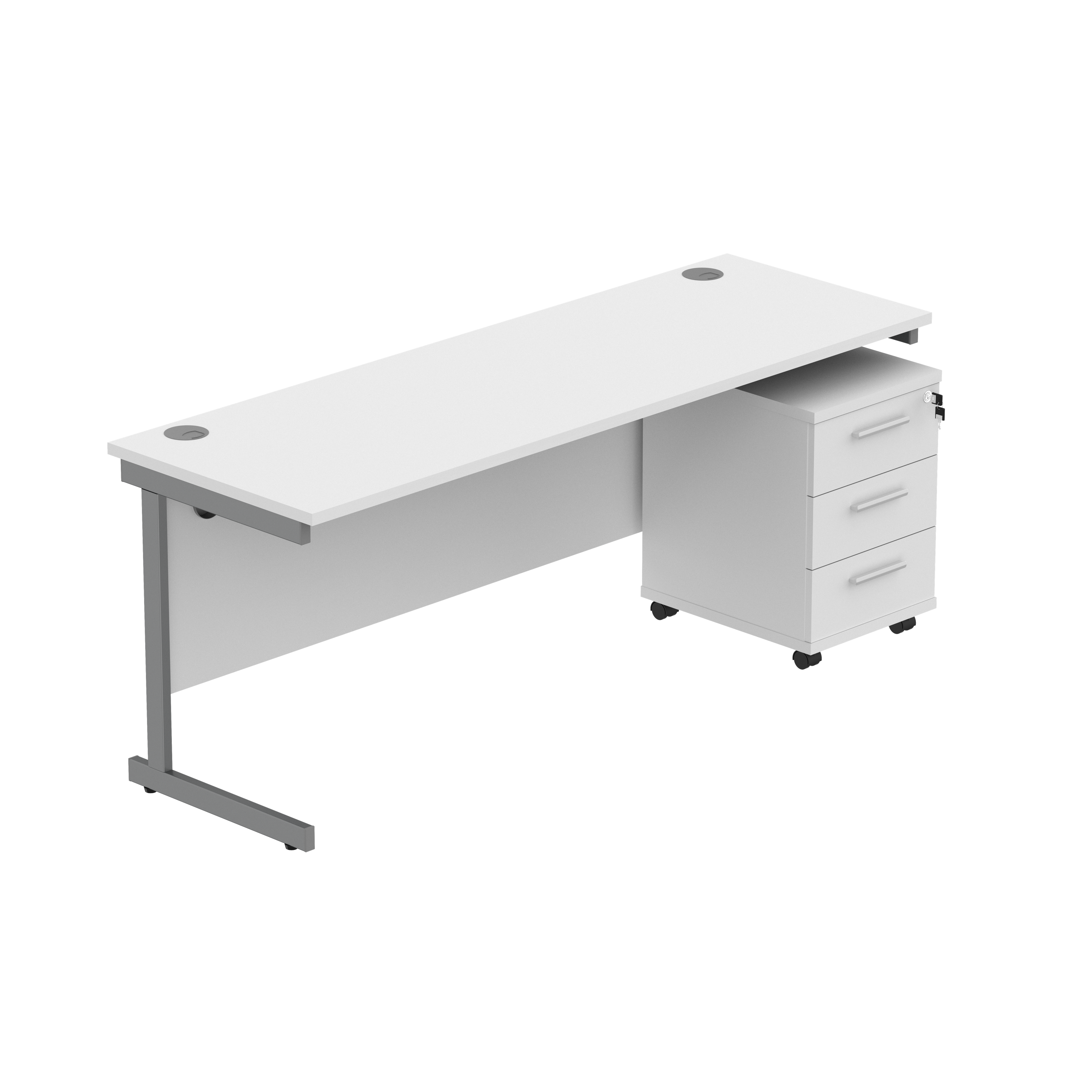 Single Upright Rectangular Desk + 3 Drawer Mobile Under Desk Pedestal (FSC)