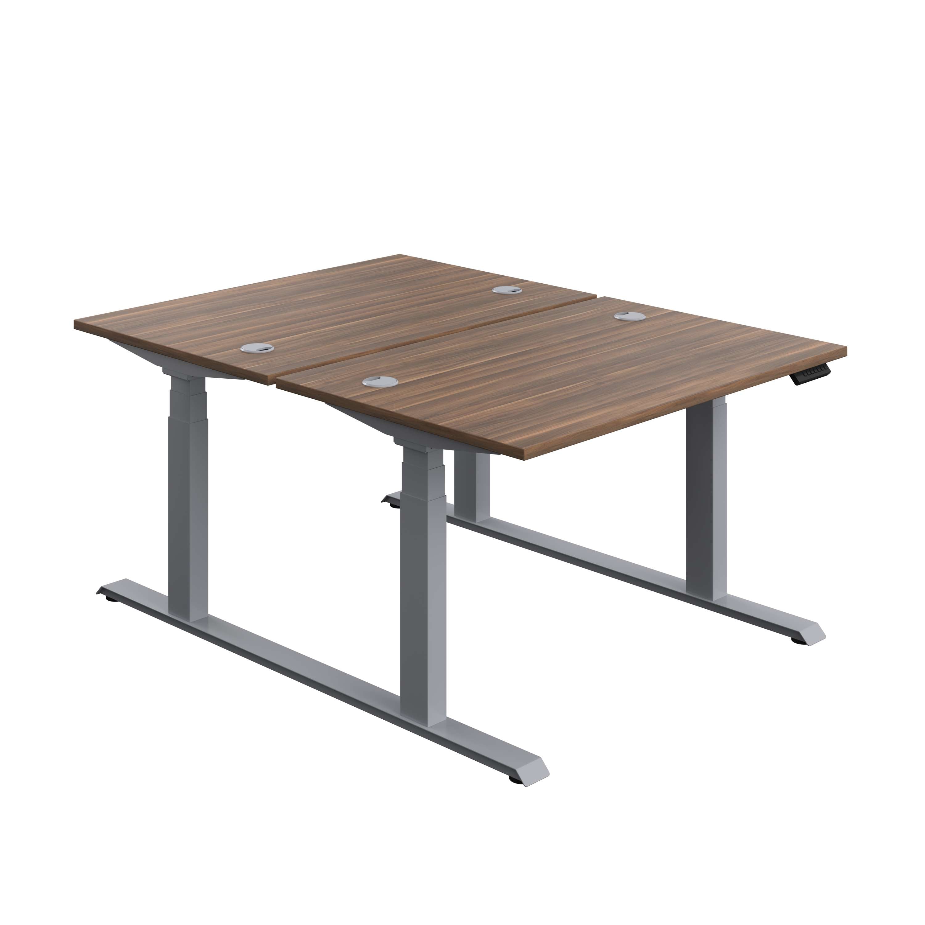 Economy Back To Back Sit Stand Desk (FSC) | 1200 X 800 | Dark Walnut/Silver