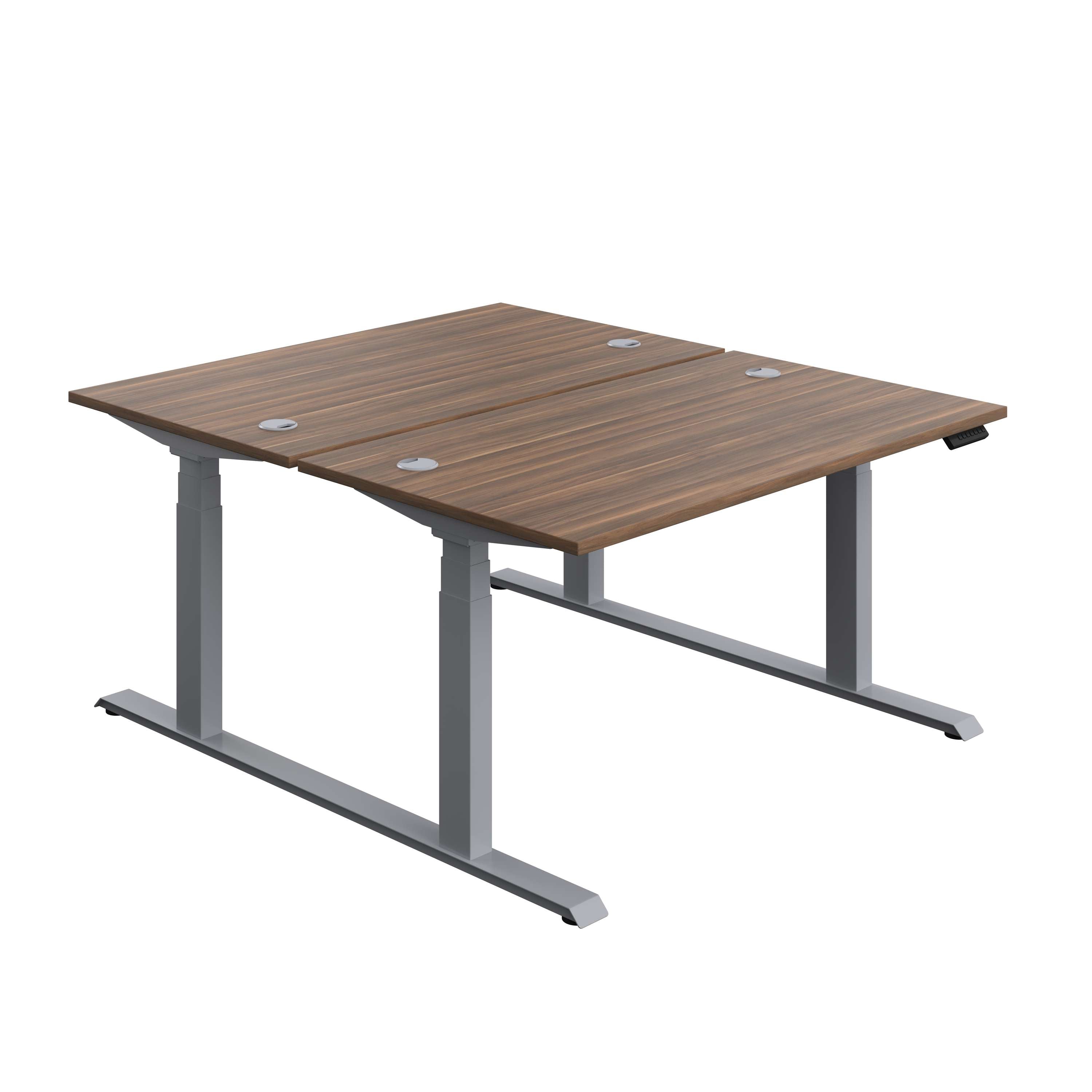 Economy Back To Back Sit Stand Desk (FSC) | 1400 X 800 | Dark Walnut/Silver