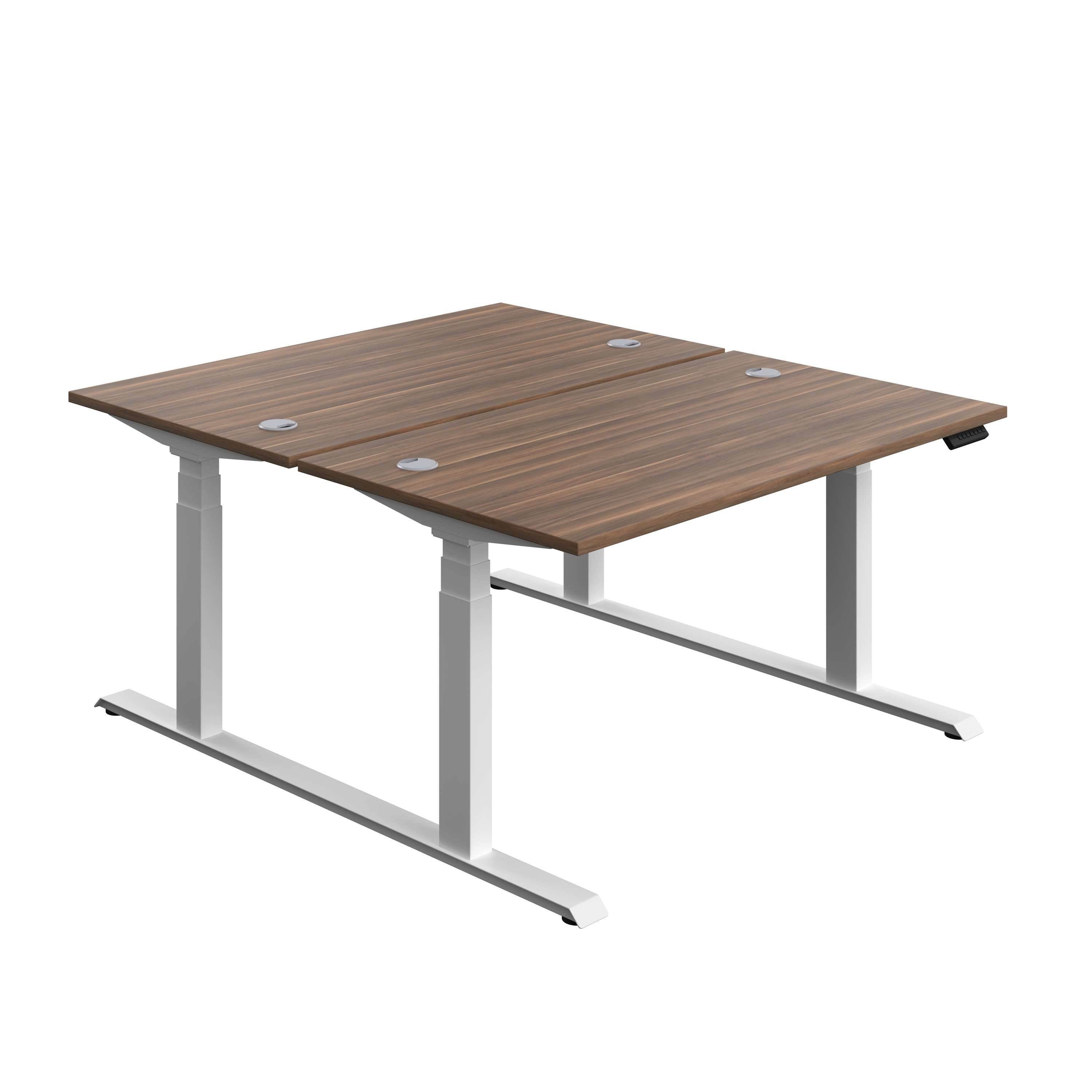Economy Back To Back Sit Stand Desk (FSC) | 1400 X 800 | Dark Walnut/White