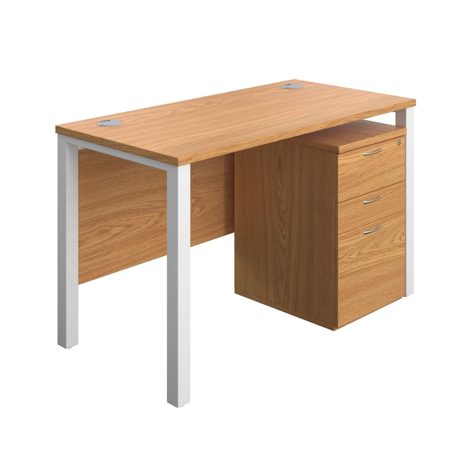 Goal Post Rectangular Desk + 3 Drawer High Mobile Pedestal (FSC) | 1200x600 | Nova oak/White