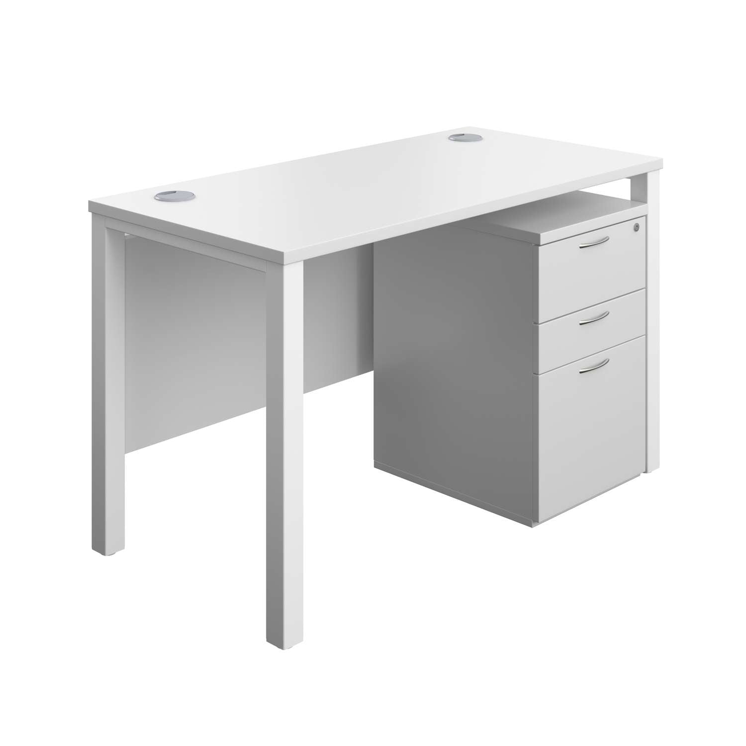 Goal Post Rectangular Desk + 3 Drawer High Mobile Pedestal (FSC) | 1200x600 | White/White