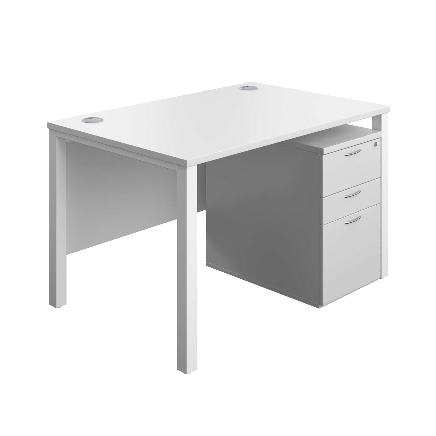Goal Post Rectangular Desk + 3 Drawer High Mobile Pedestal (FSC) | 1200x800 | White/White