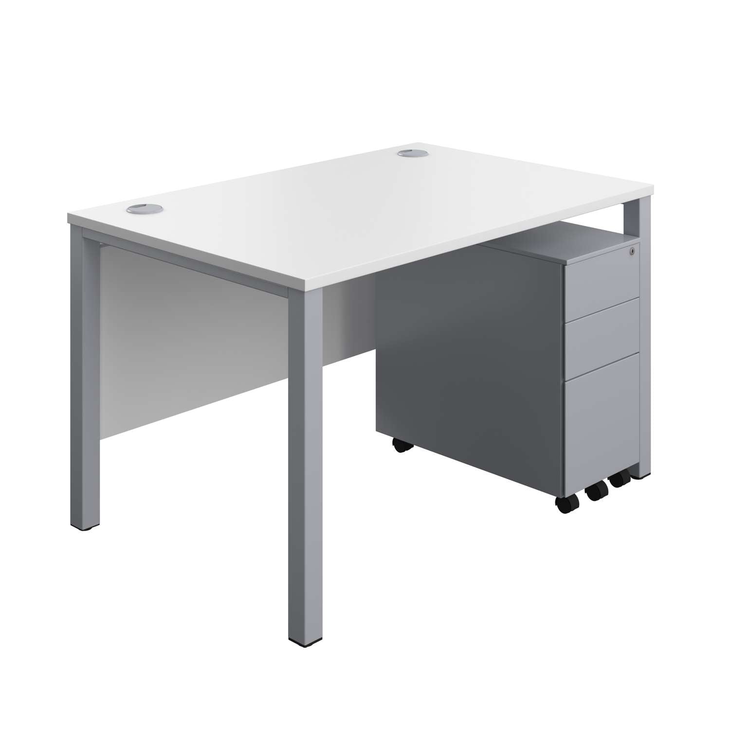 Goal Post Rectangular Desk + 3 Drawer Slimline Steel Pedestal (FSC) | 1200x800 | White/Silver