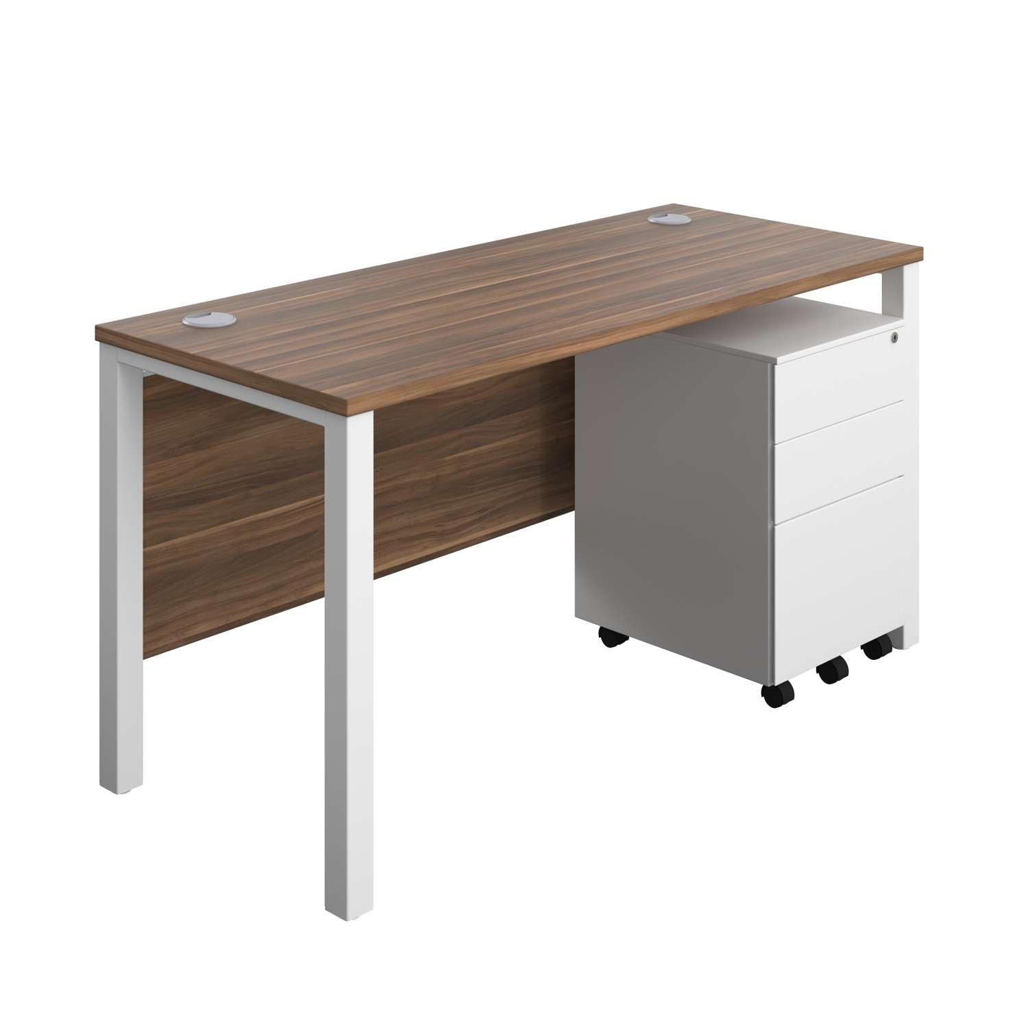 Goal Post Rectangular Desk + 3 Drawer Steel Pedestal (FSC)