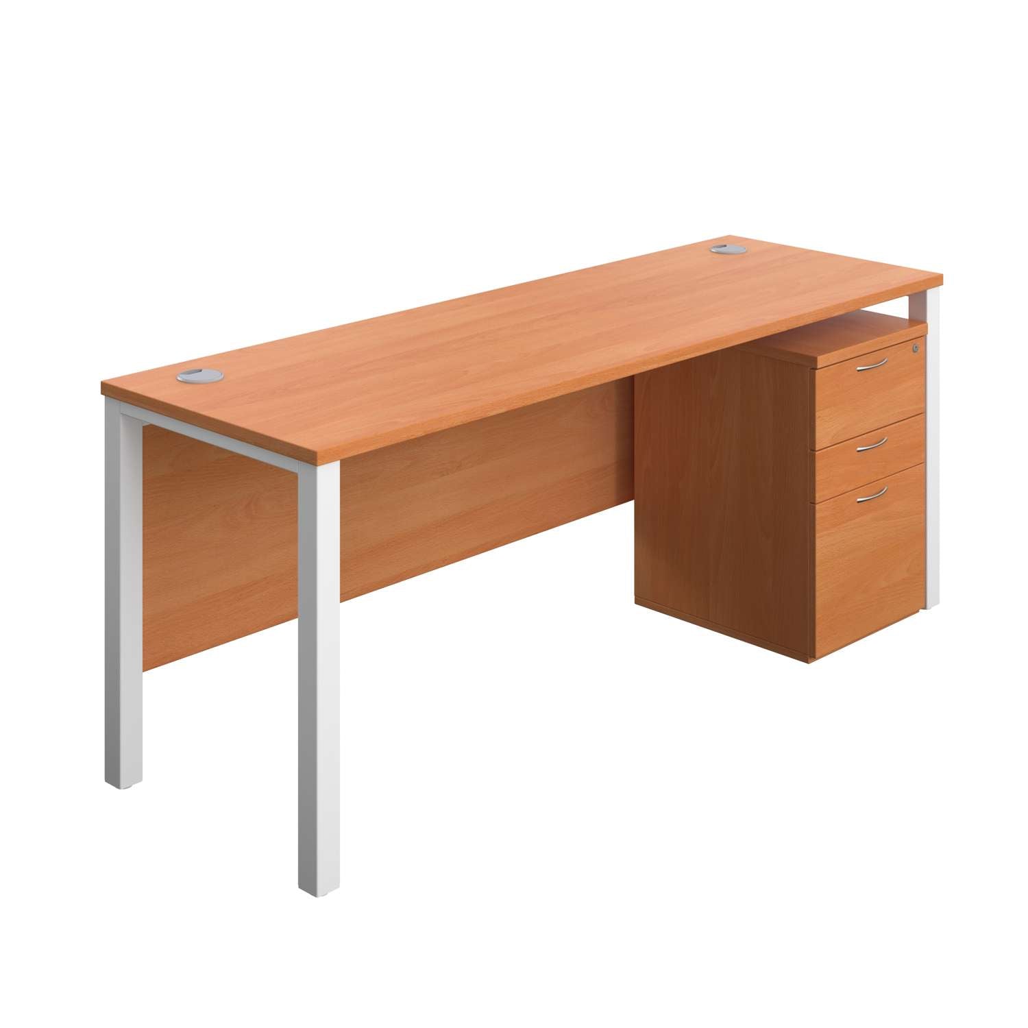 Goal Post Rectangular Desk + 3 Drawer High Mobile Pedestal (FSC) | 1800x600 | Beech/White